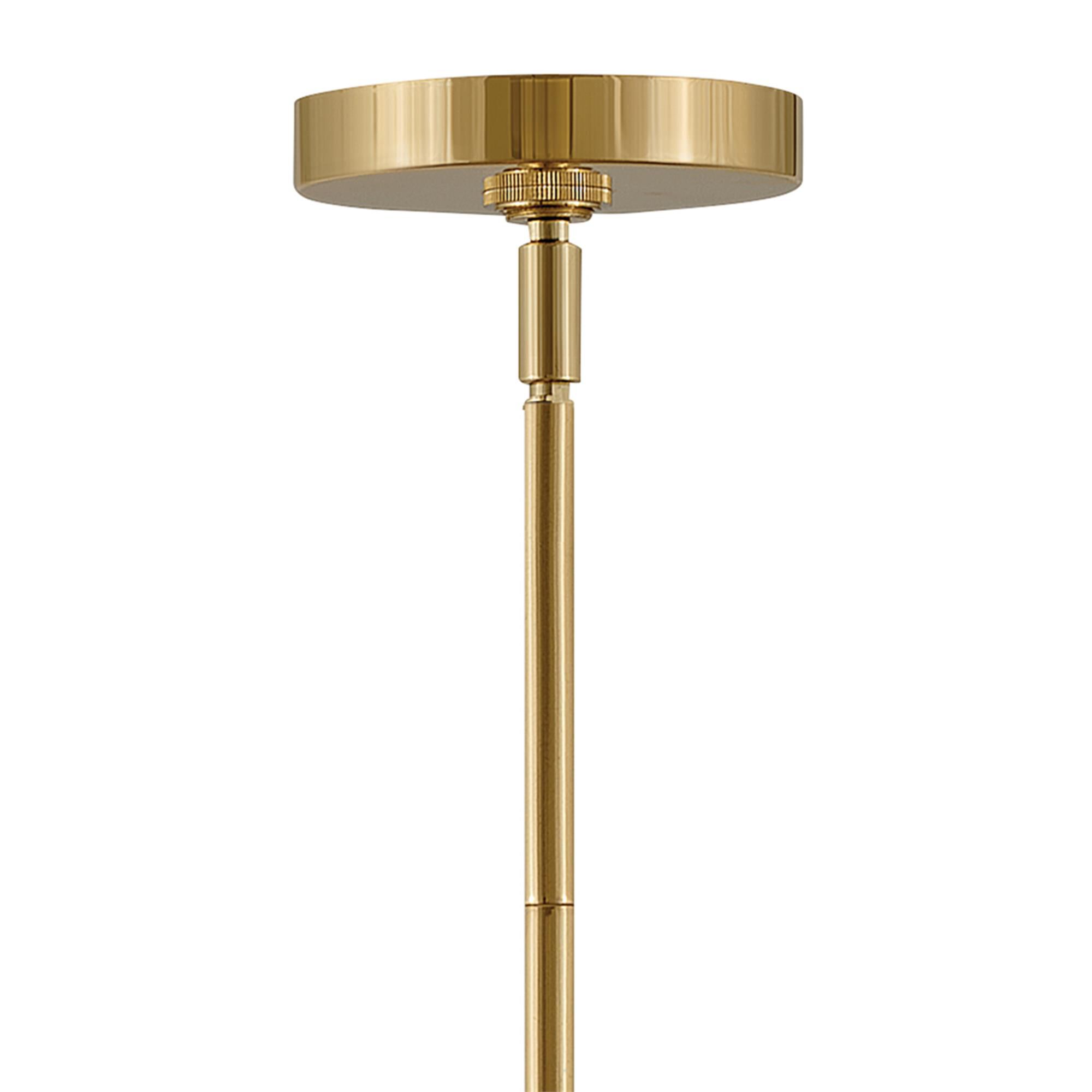 Shown in Bright Brass finish and Etched Opal glass and Bright Brass accent