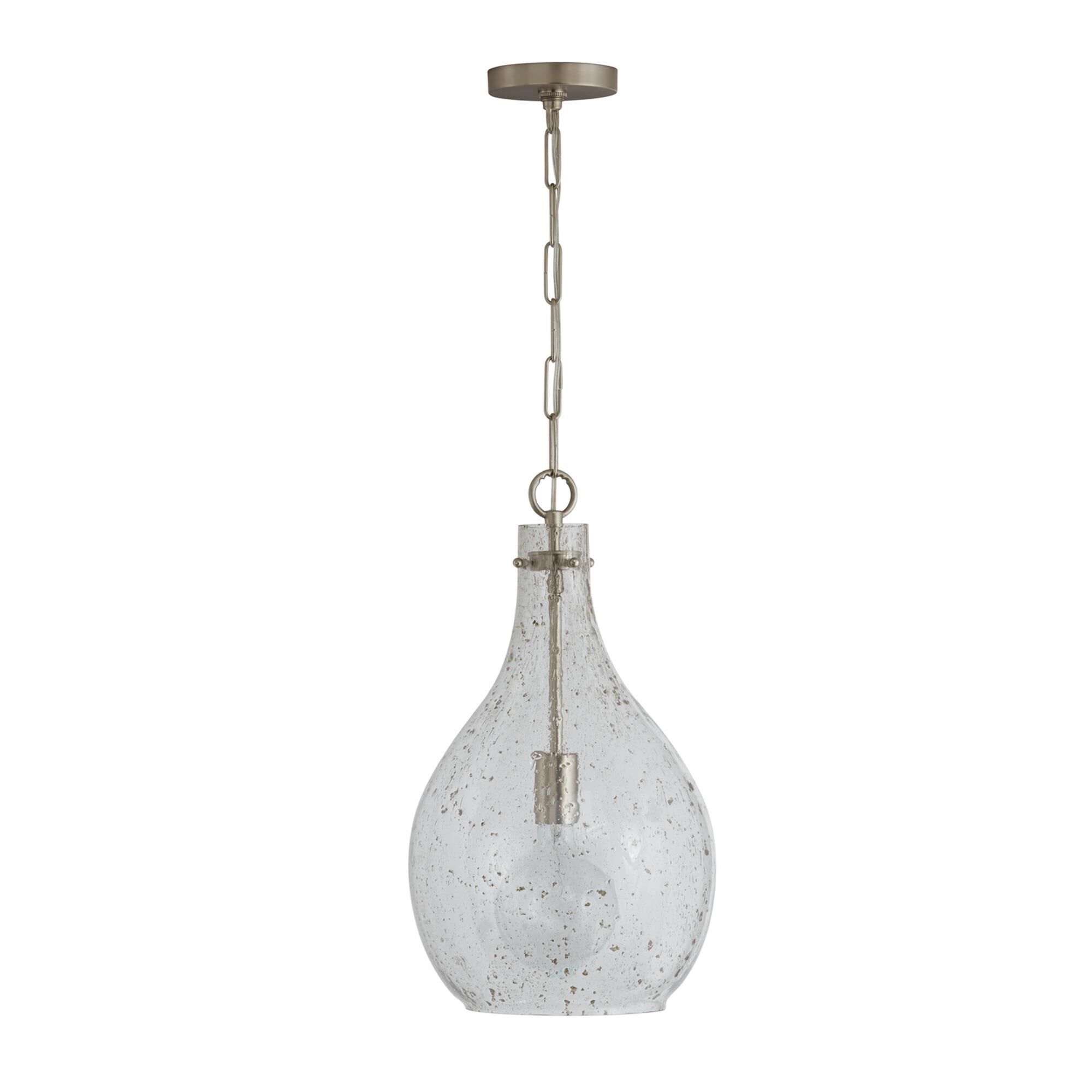 Shown in Brushed Nickel finish and Stone Seeded glass