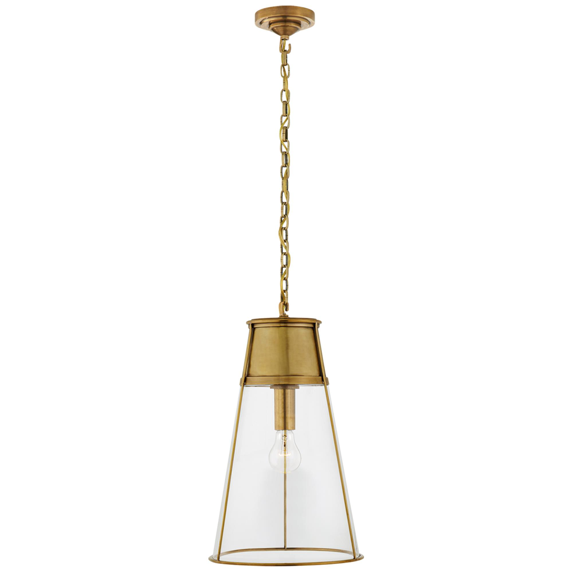 Shown in Hand-Rubbed Antique Brass finish and Clear glass