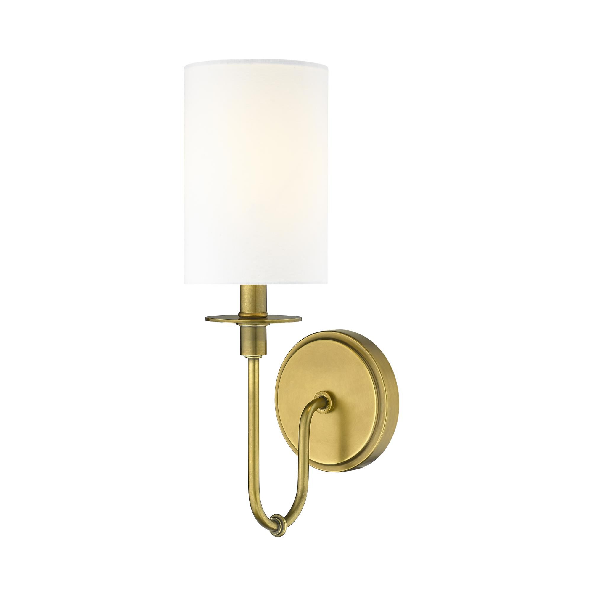 Shown in Rubbed Brass finish and Fabric glass and Fabric shade