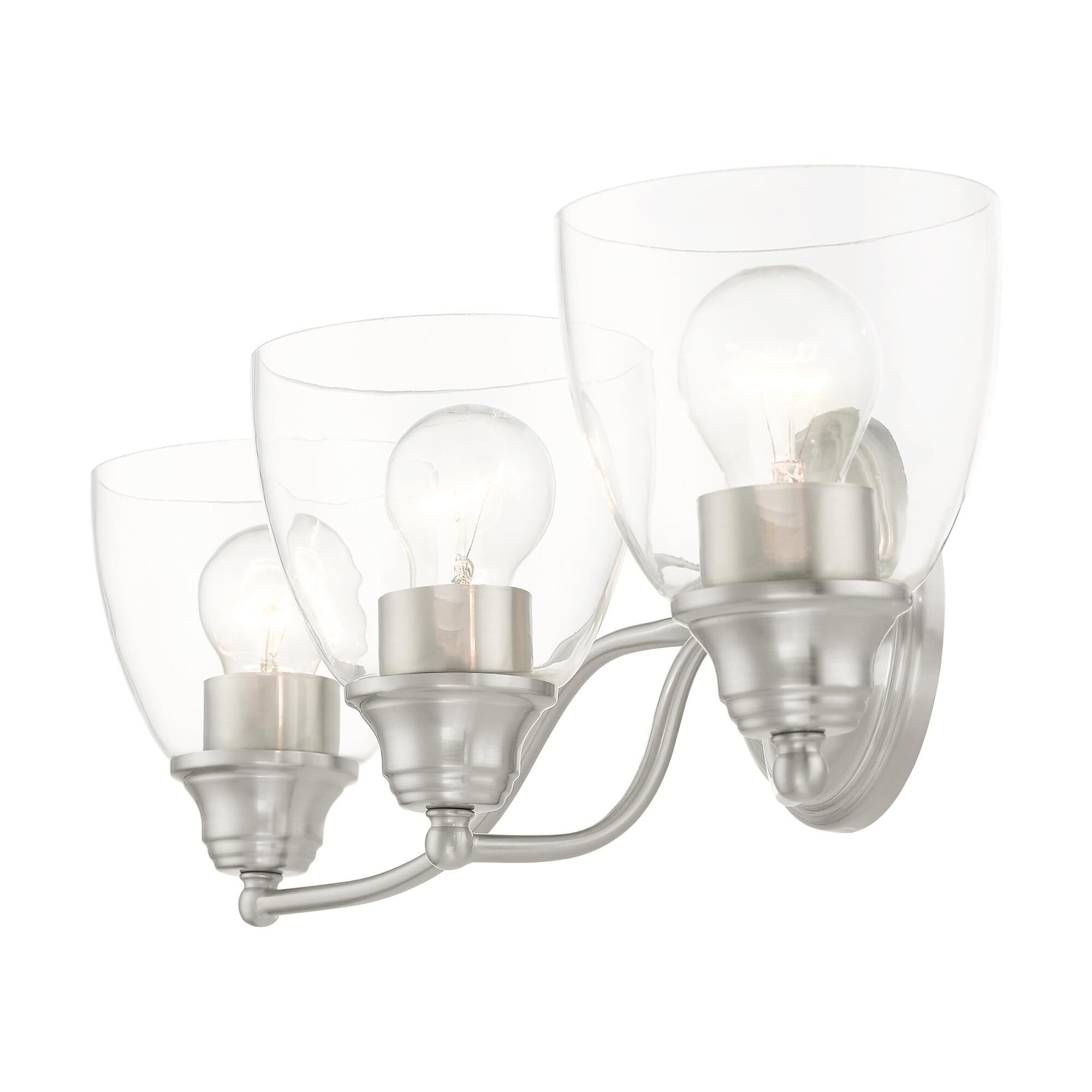 Shown in Brushed Nickel finish and Hand Blown Clear glass