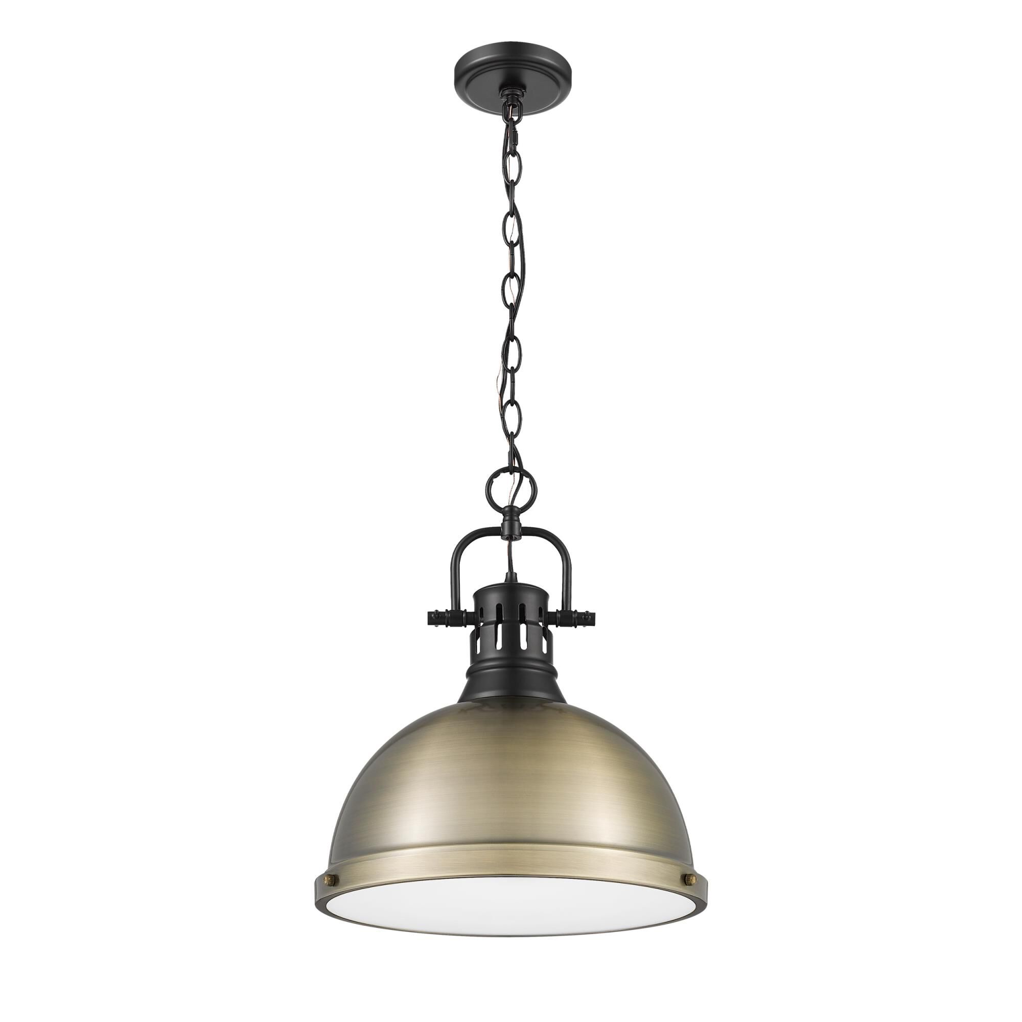 Shown in Matte Black finish and Aged Brass shade