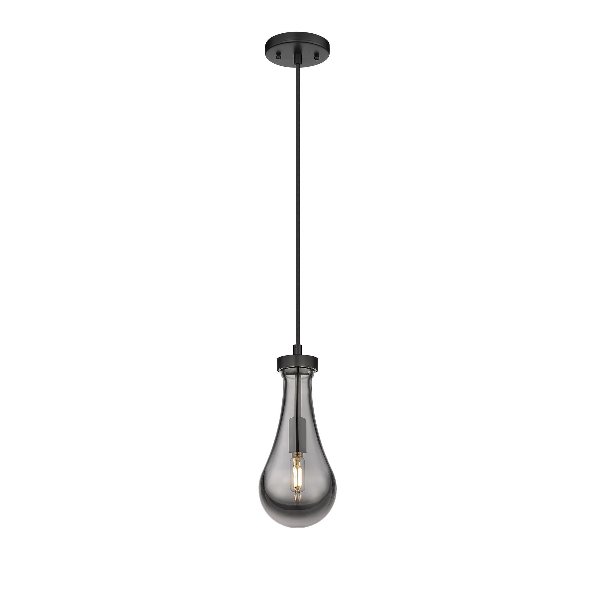 Shown in Matte Black finish and Plated Smoke glass and Plated Smoke Glass shade