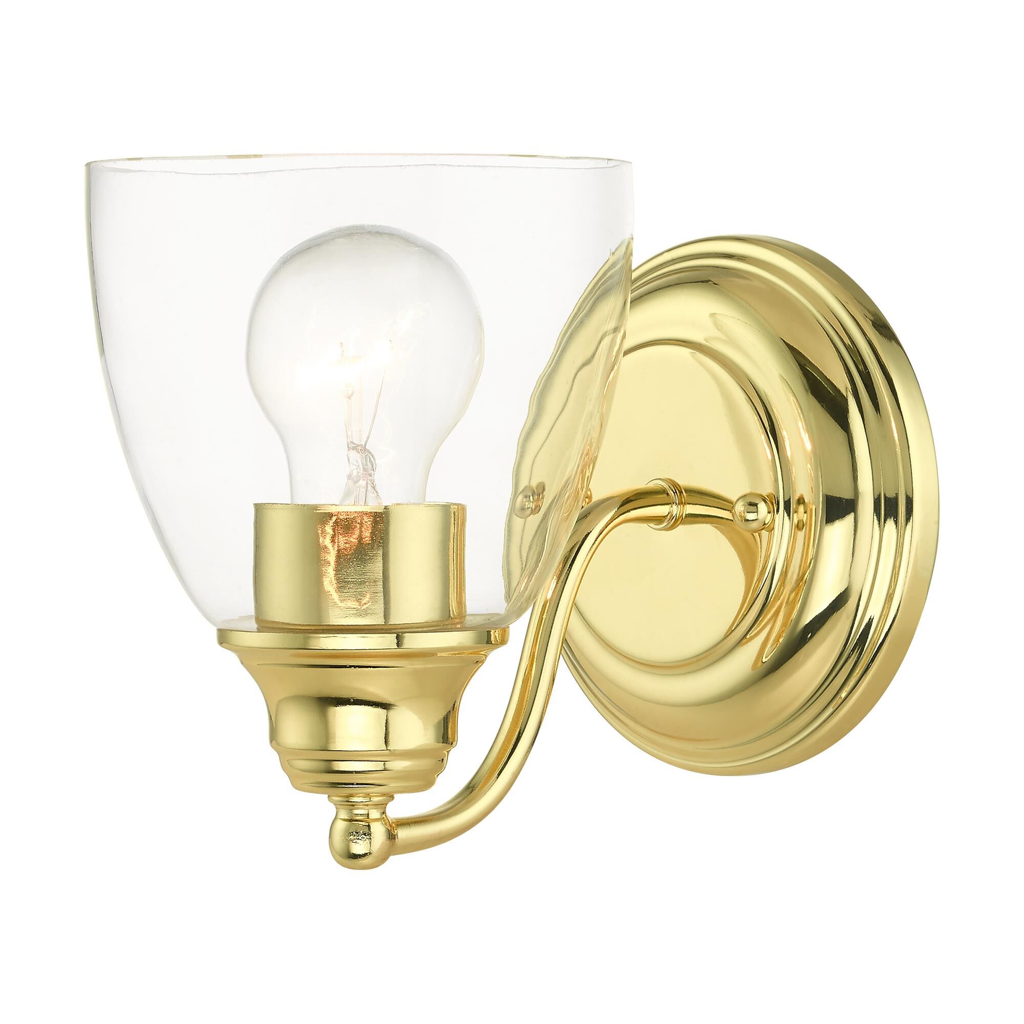 Shown in Polished Brass finish and Hand Blown Clear glass