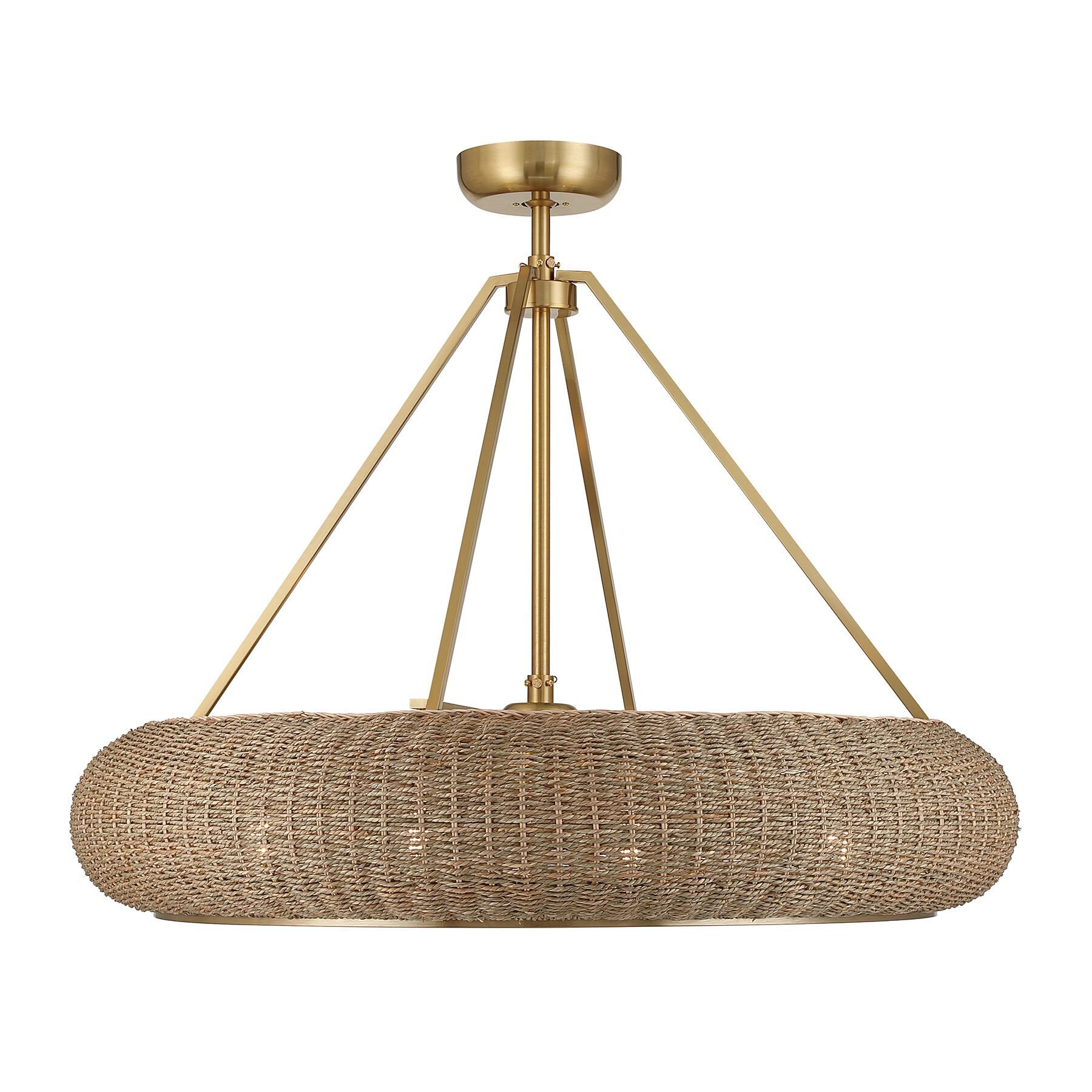 Shown in Warm Brass finish and Woven Seagrass shade