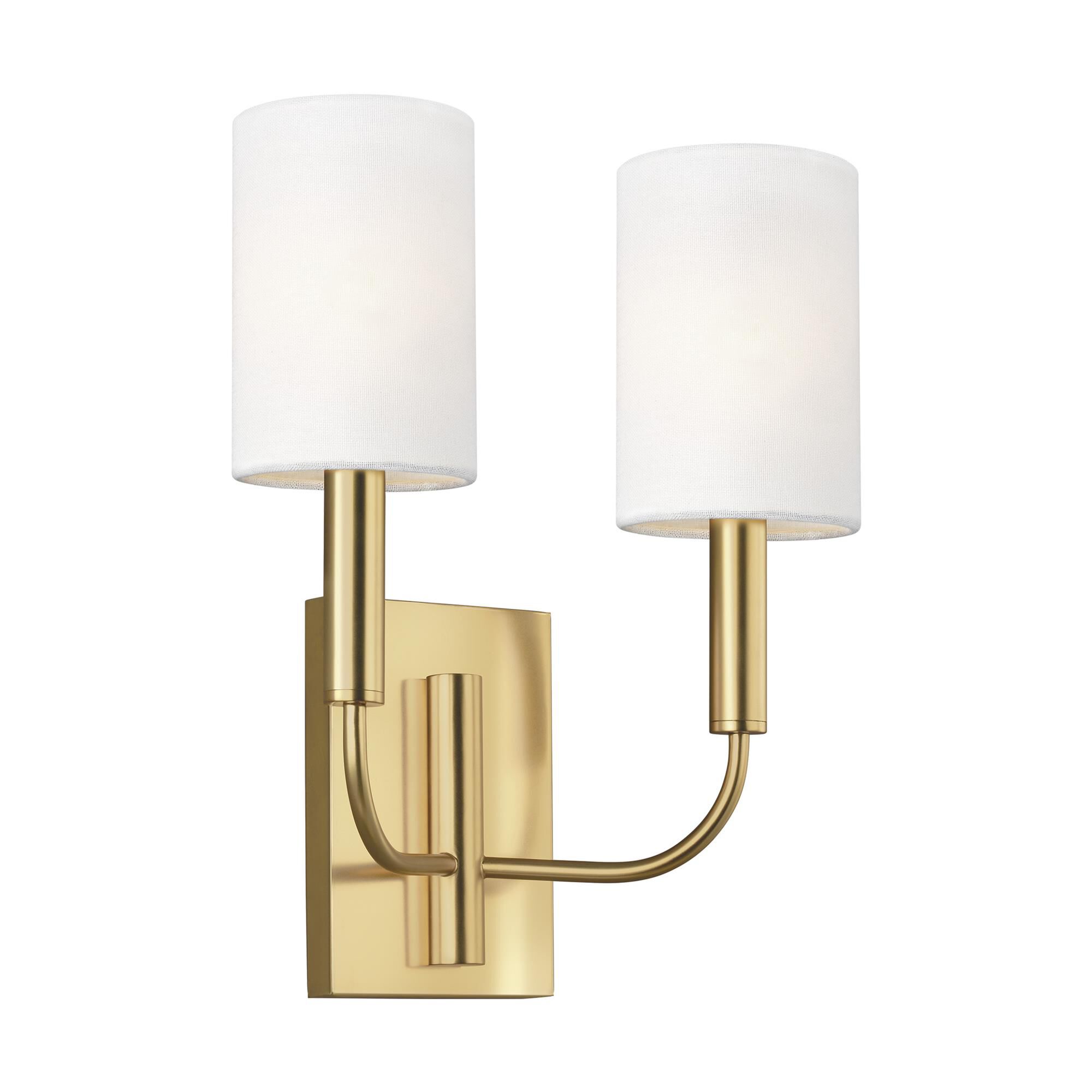 Shown in Burnished Brass finish and White Linenlinen shade