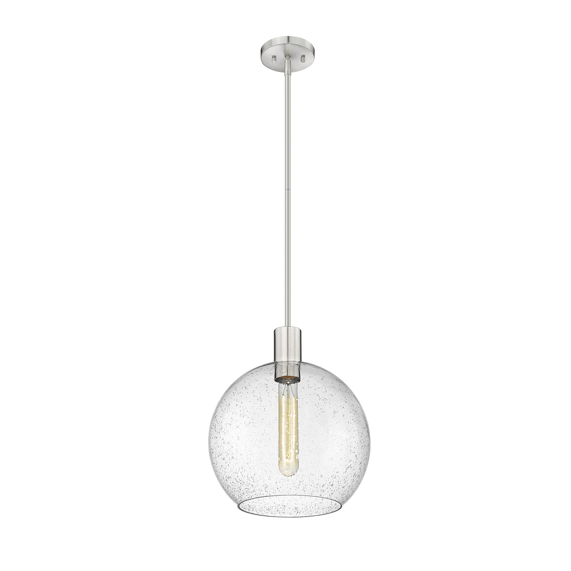 Shown in Brushed Nickel finish and Clear Seedy glass