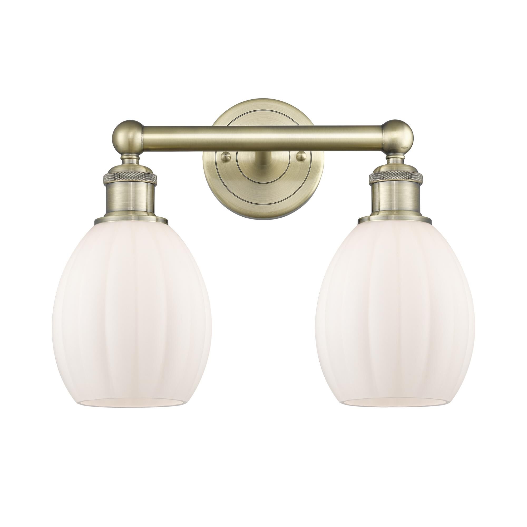 Shown in Antique Brass finish and Matte White glass