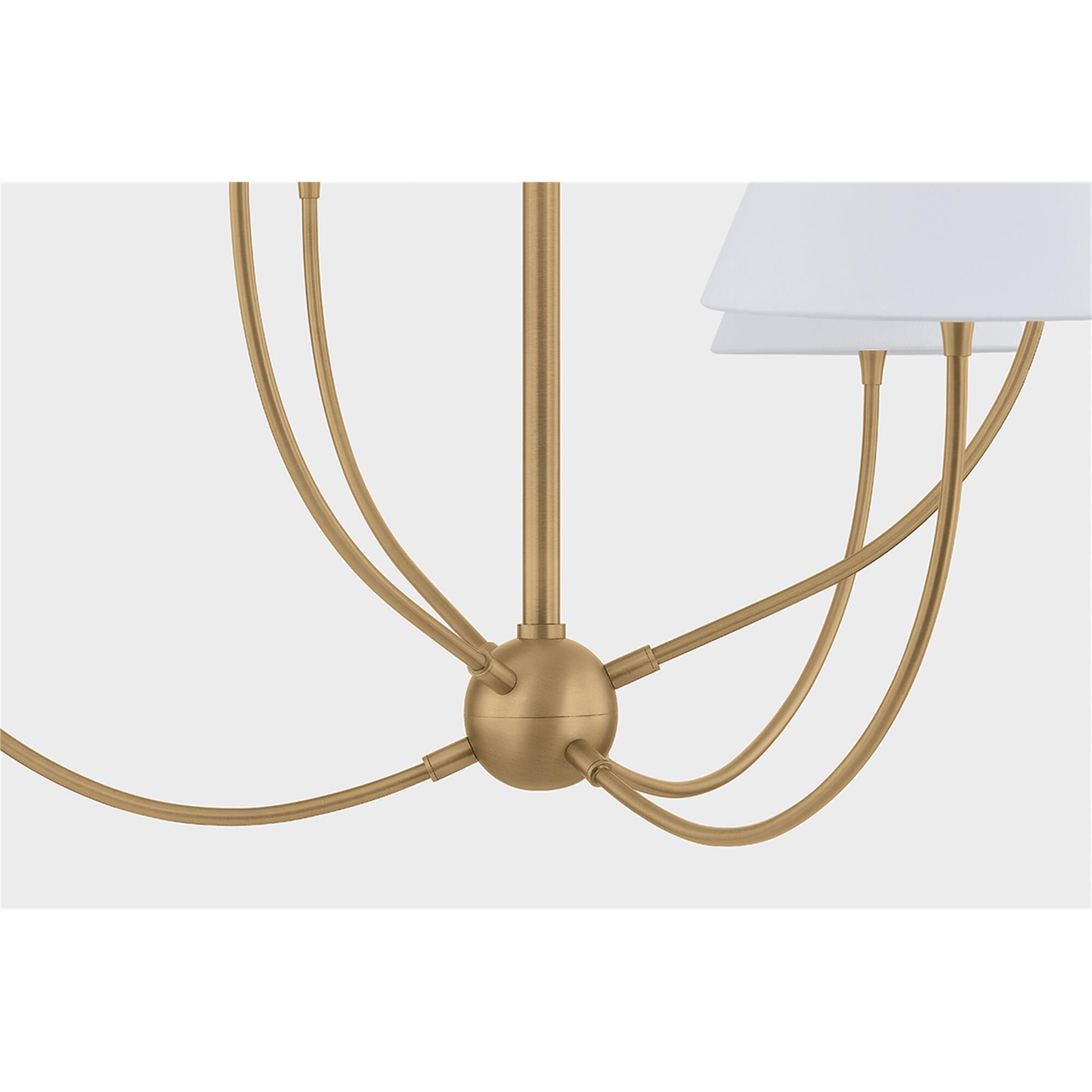 Shown in Patina Brass finish and Off White Linen shade