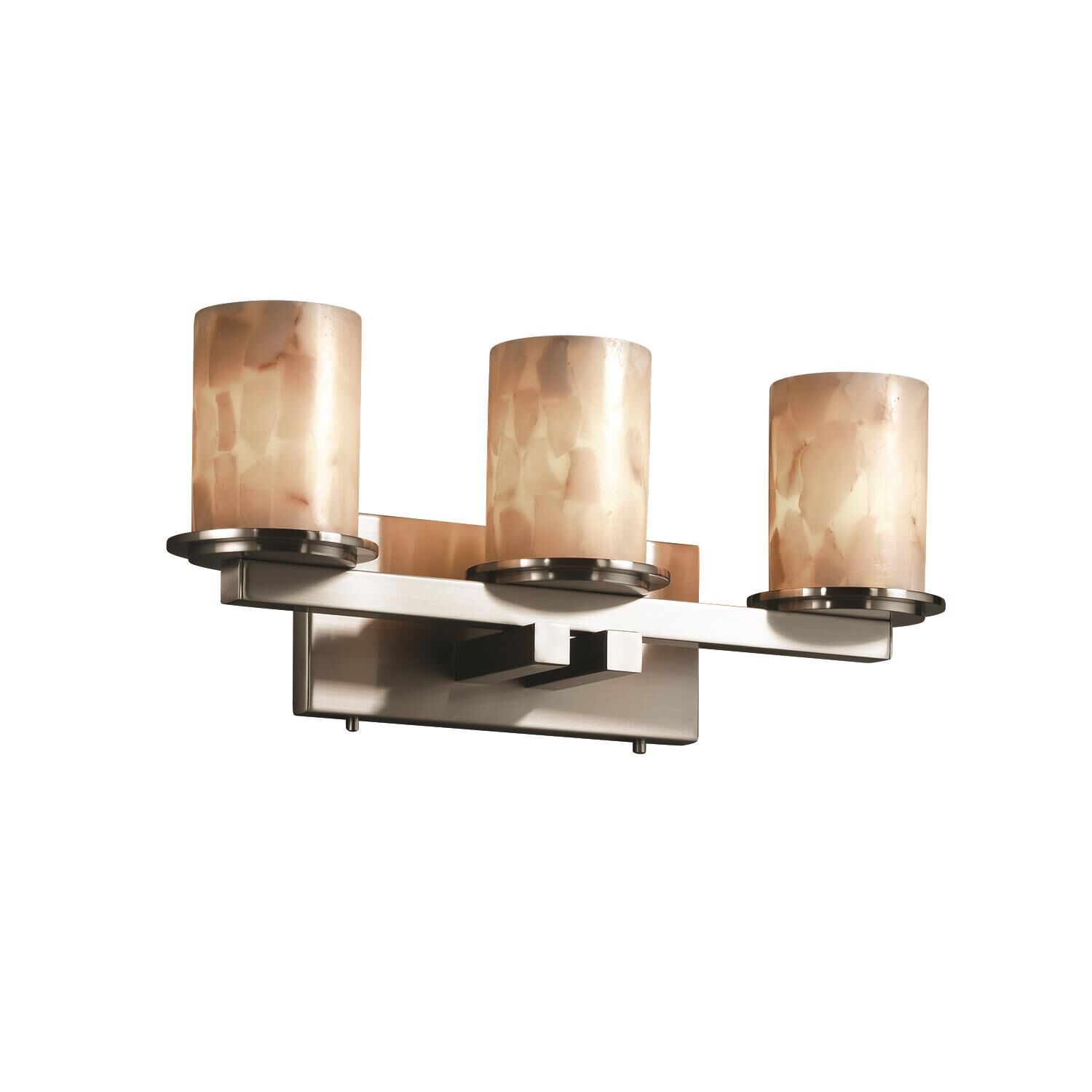 Shown in Brushed Nickel finish and Shaved Alabaster Rocks Cast Into Resin glass and Cylinder with Flat Rim accent