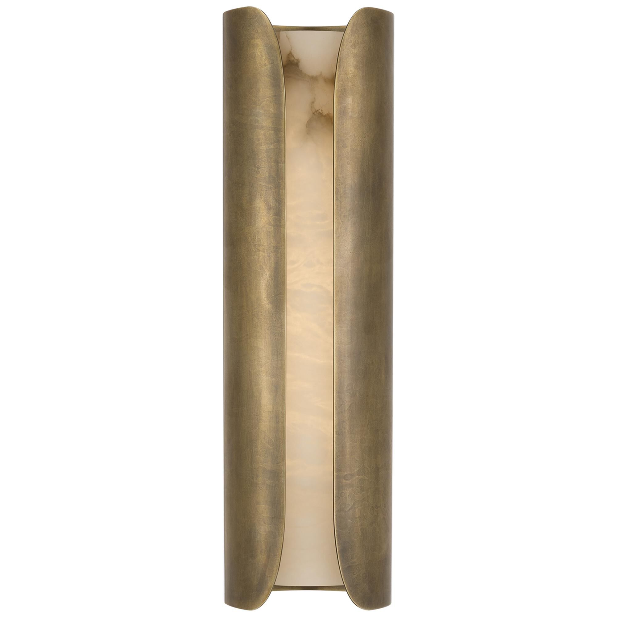 Shown in Mottled Brass finish and Alabaster shade