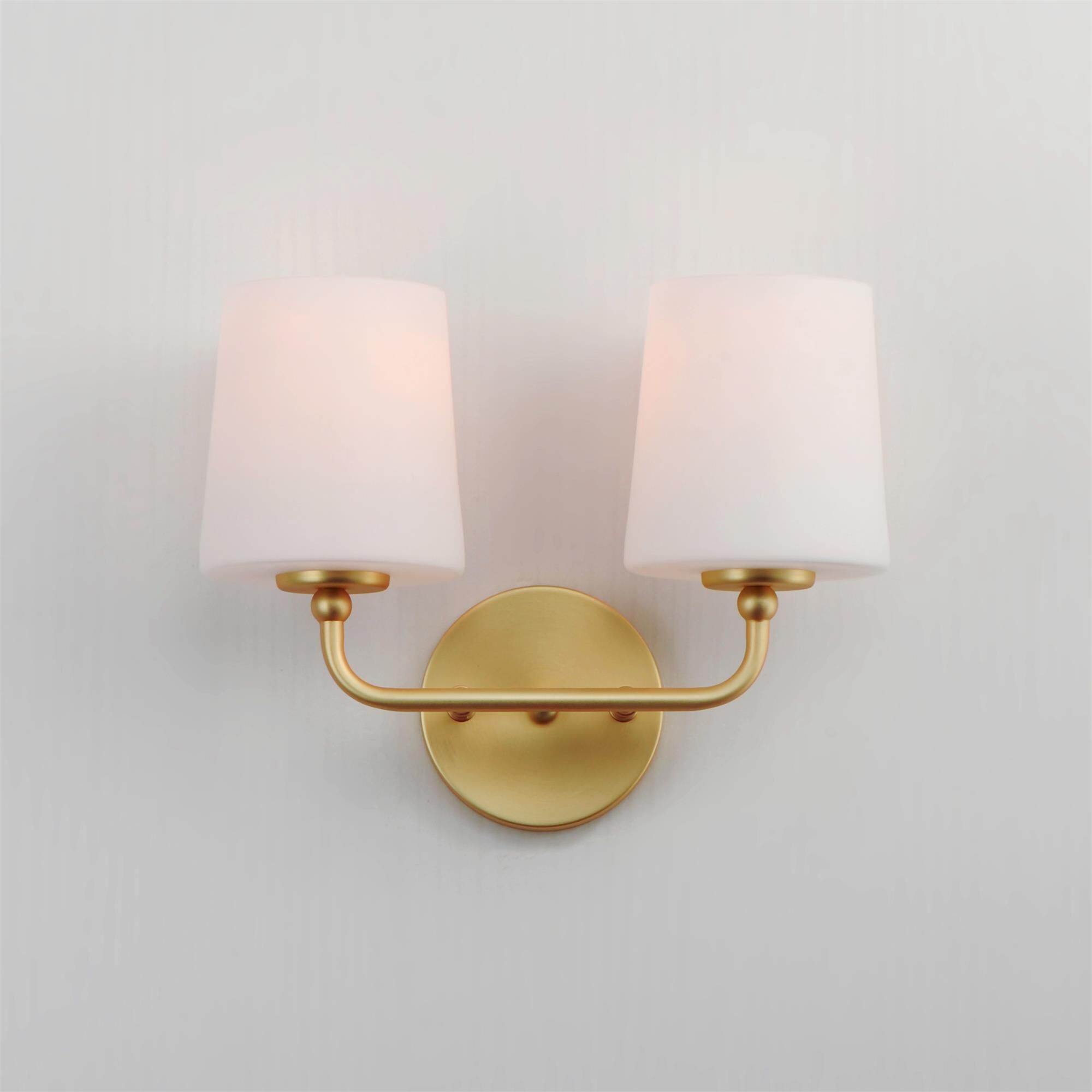 Shown in Satin Brass finish and Satin White glass