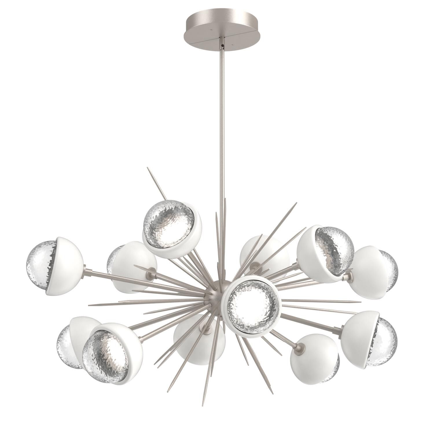 Shown in Beige Silver finish and Clear glass and Salt White accent