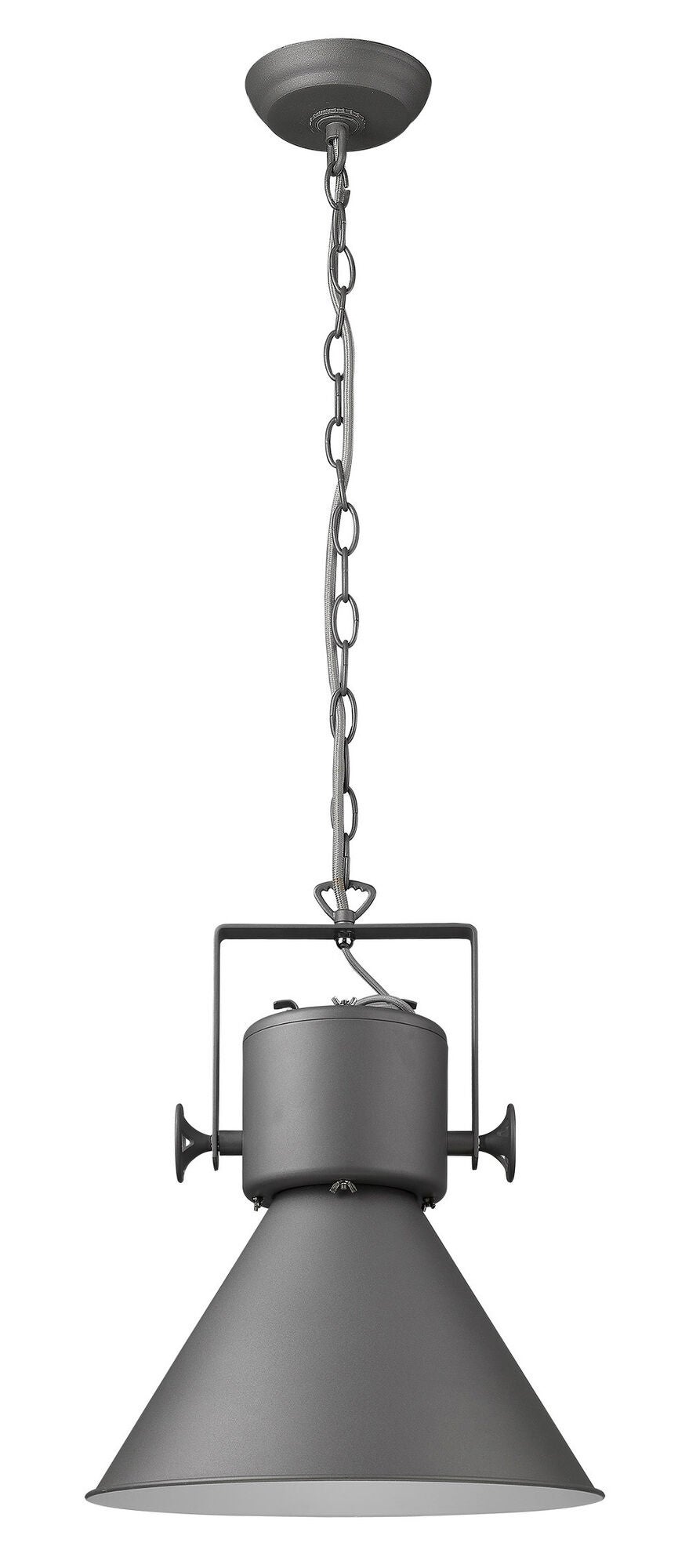 Shown in Gray finish and Gray glass and Gray Metal Cone Shaped  W/ White Interior shade