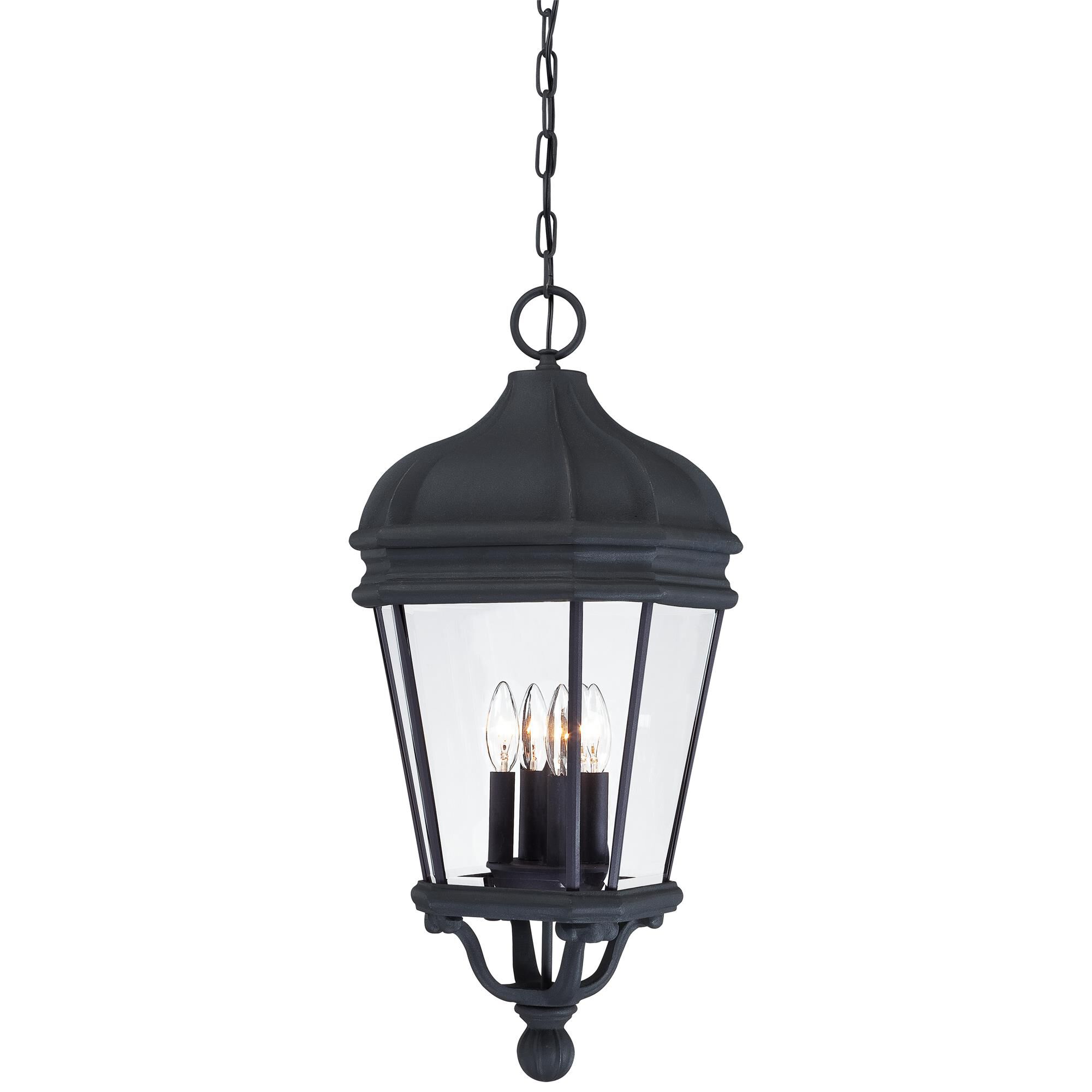 Shown in Black finish and Clear Beveled glass