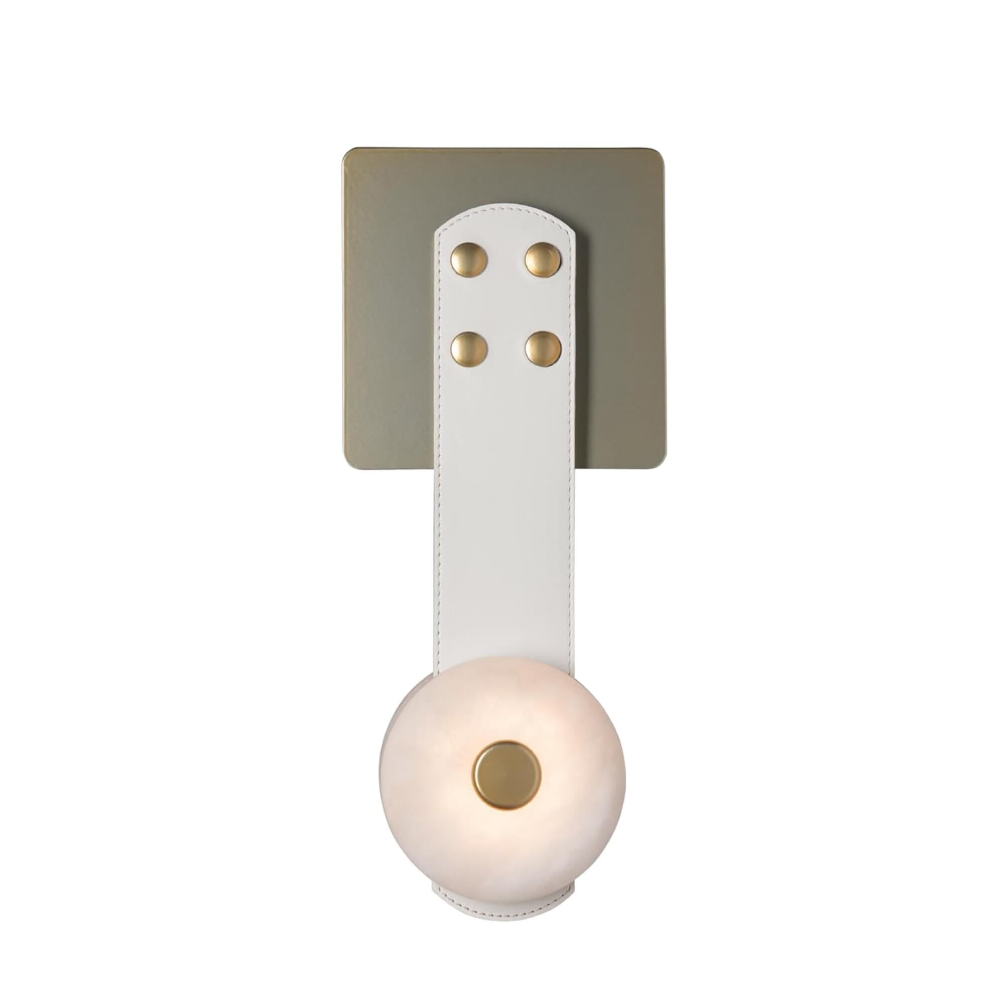 Shown in Modern Brass finish and Alabaster shade and White accent