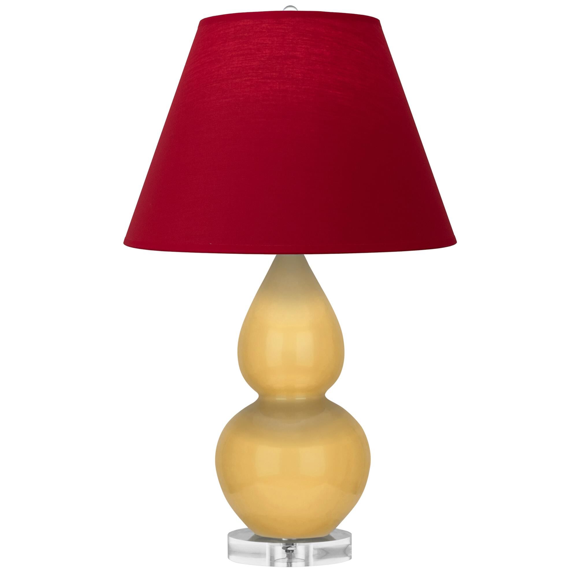 Shown in Sunset Yellow finish and Rose Red with Ink Black Lining shade and Lucite accent