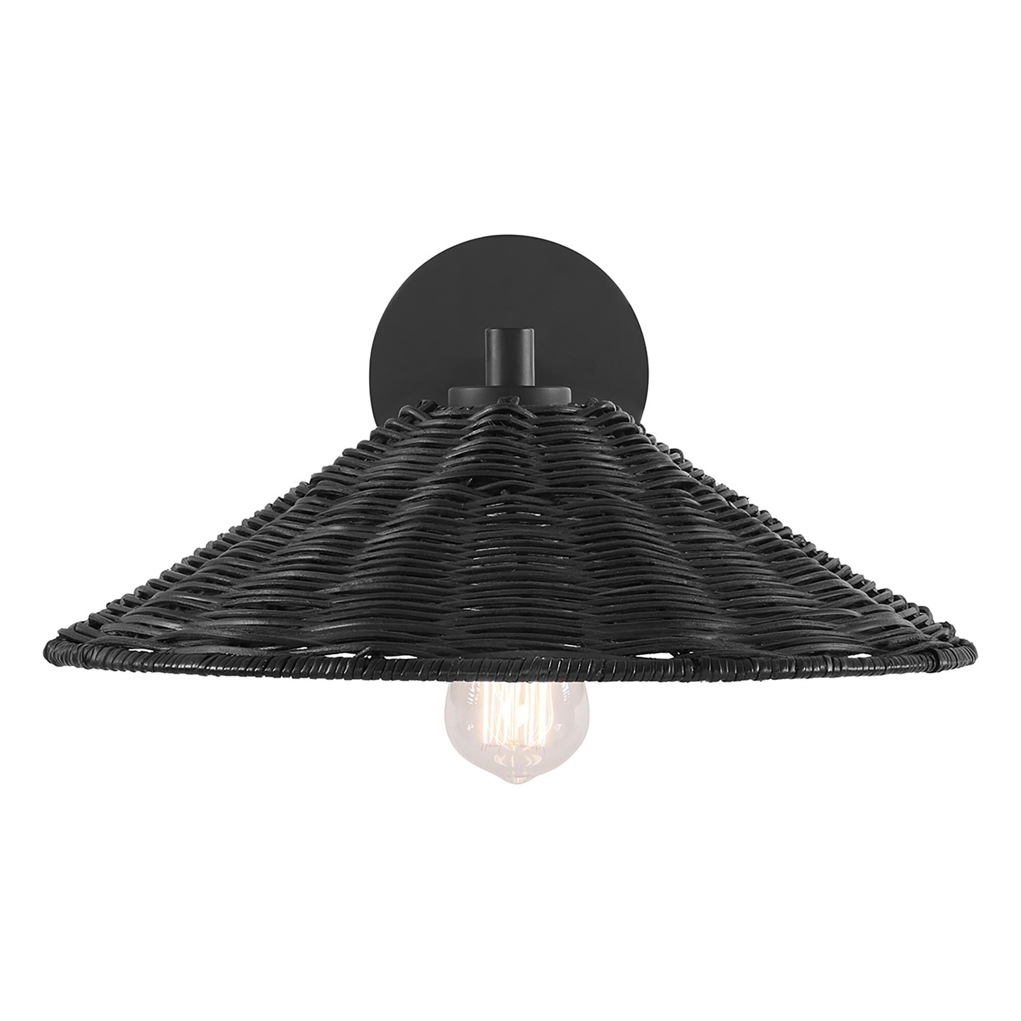 Shown in Matte Black finish and Natural Rattan shade