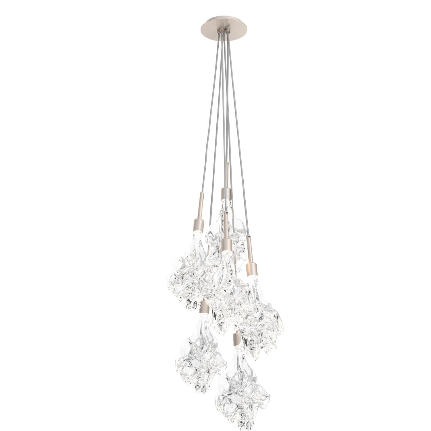 Shown in Metallic Beige Silver finish and Clear Blown glass