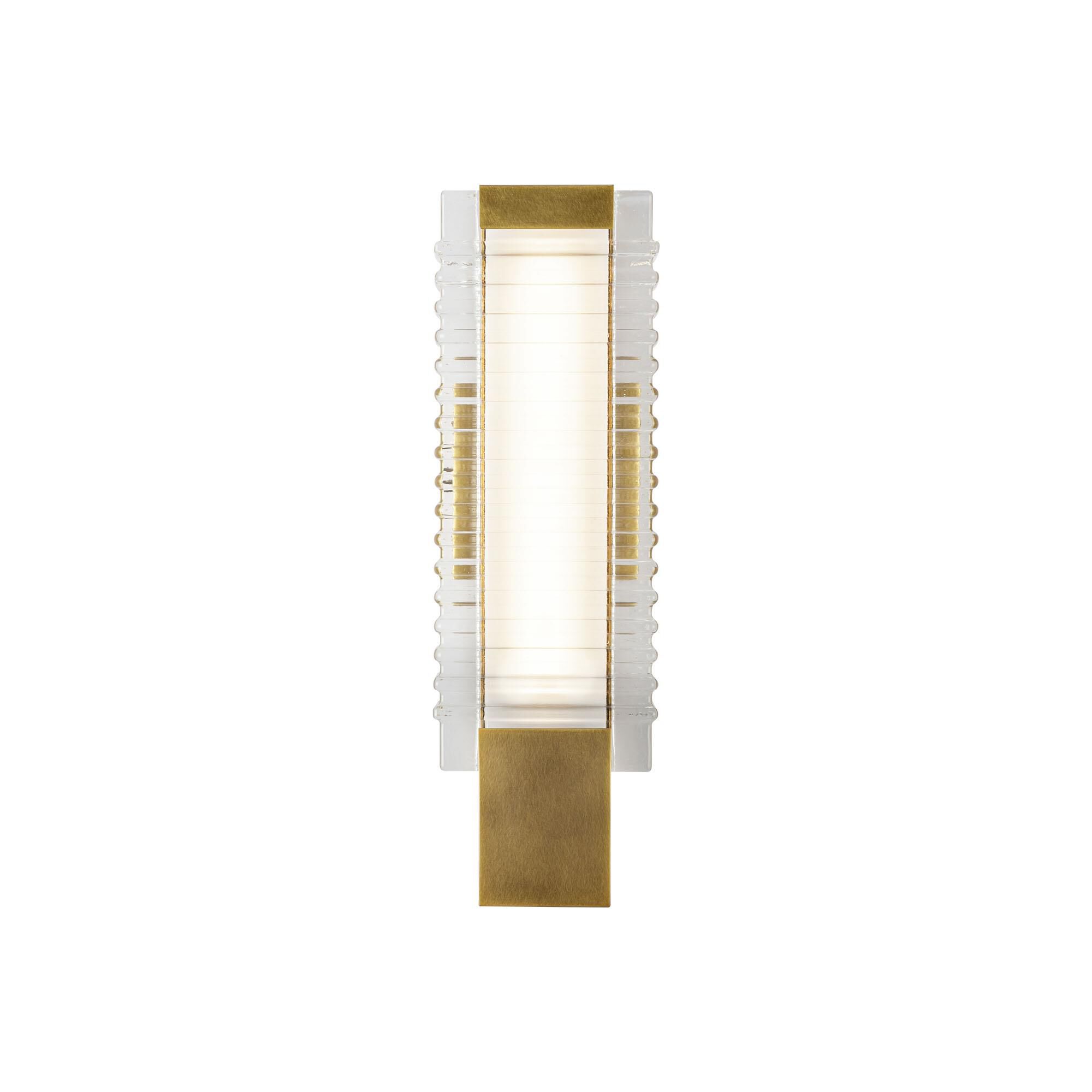 Shown in Vintage Brass finish and Clear Ribbed glass