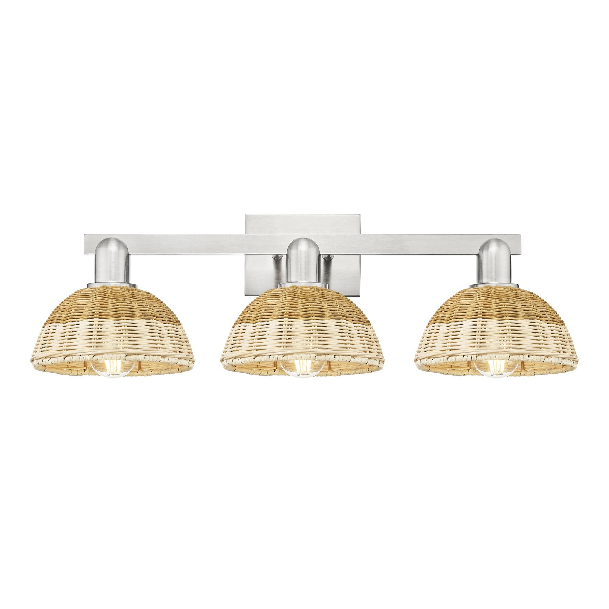 Shown in Brushed Satin Nickel finish and Natural Fiber shade
