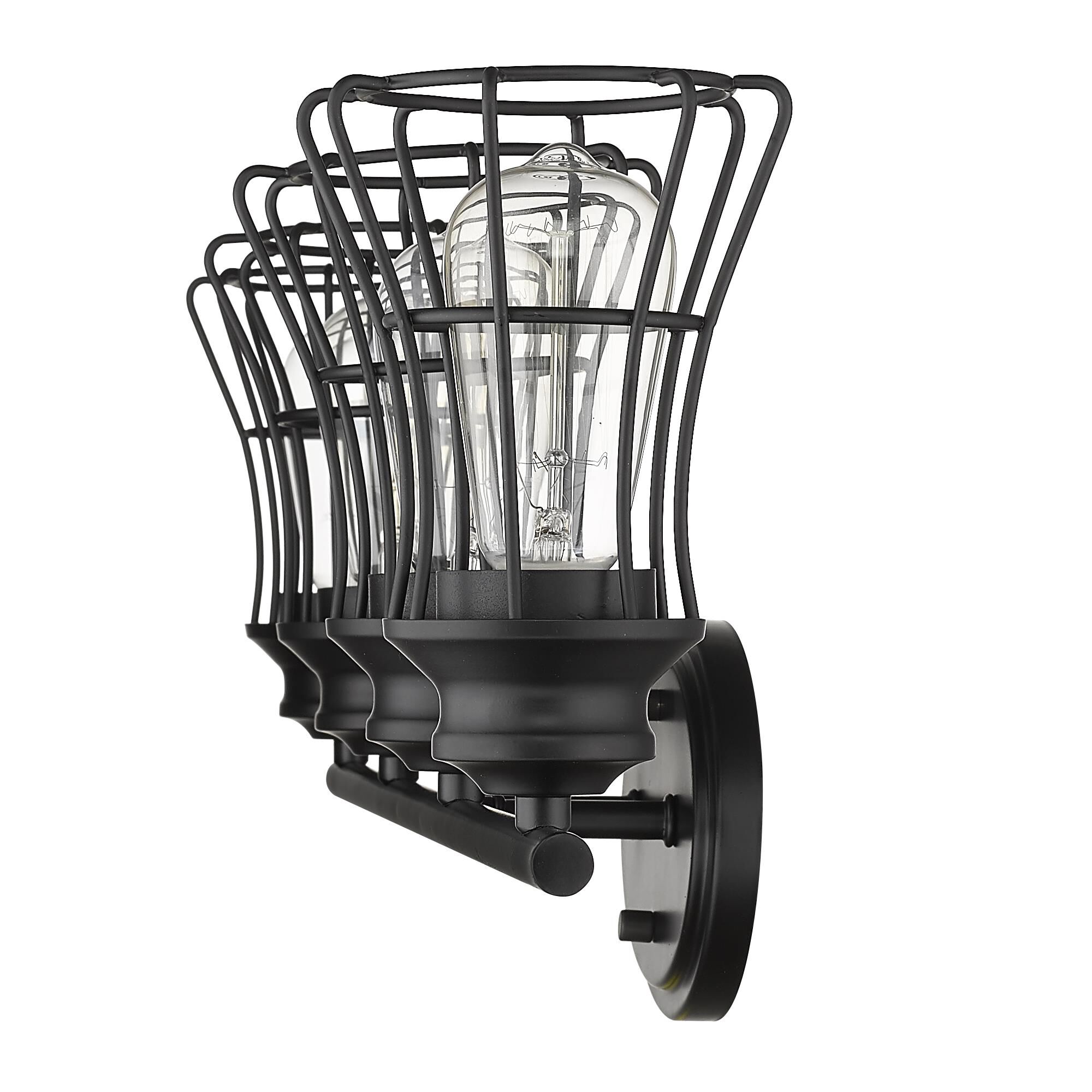 Shown in Matte Black finish and Matte Black glass and Matte Black, Geometric Metal Cage s shade