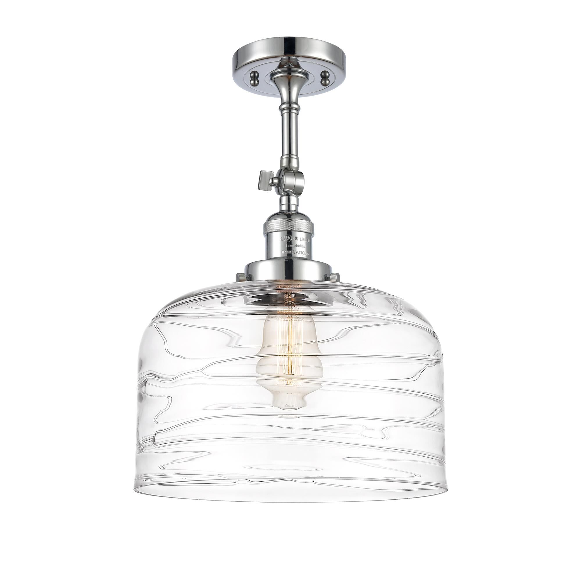 Shown in Polished Chrome finish and Clear Deco Swirl X-Large Bell glass