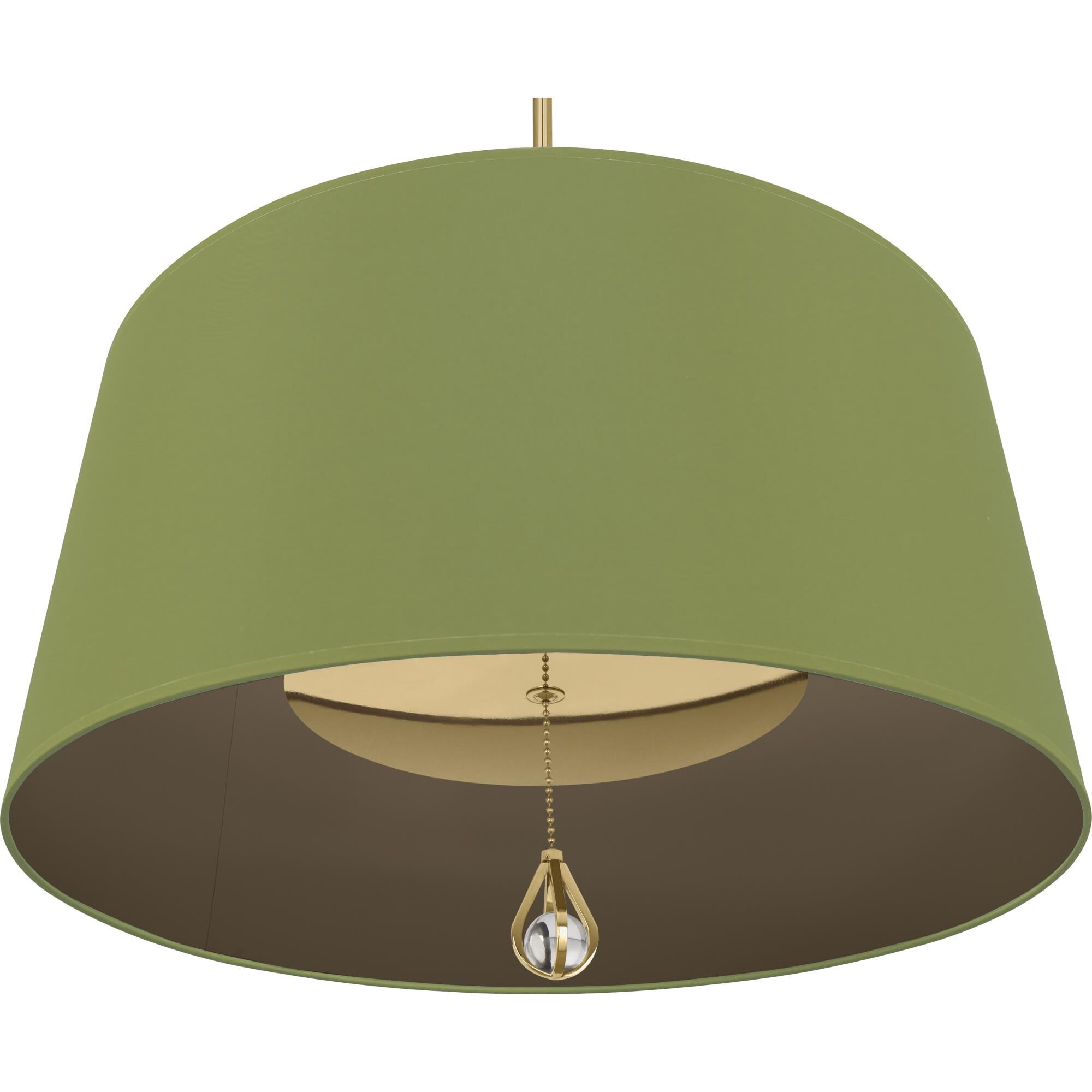 Shown in Modern Brass finish and Parrot Green Fabric With Revolutionary Storm Lining shade