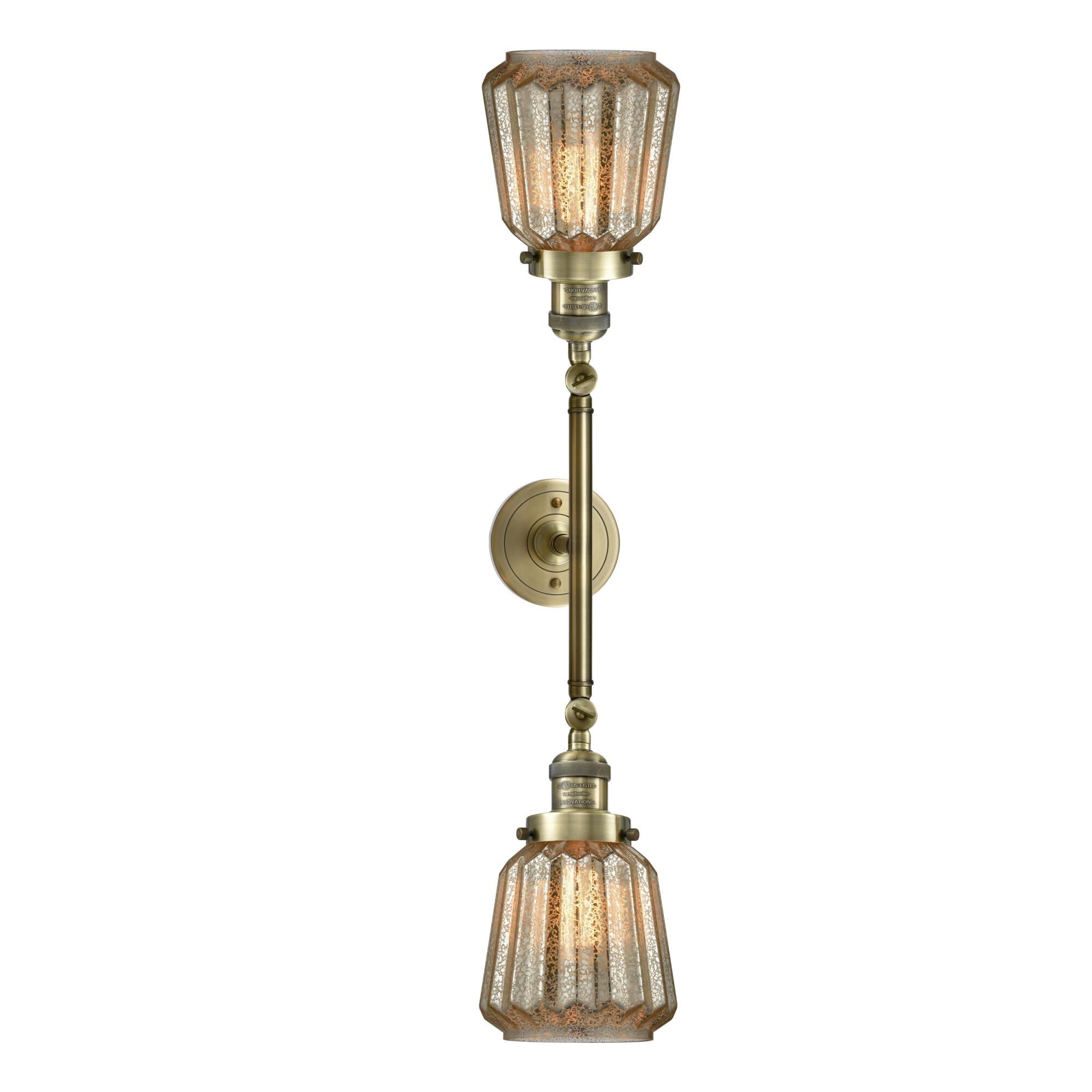 Shown in Antique Brass finish and Mercury Plated glass