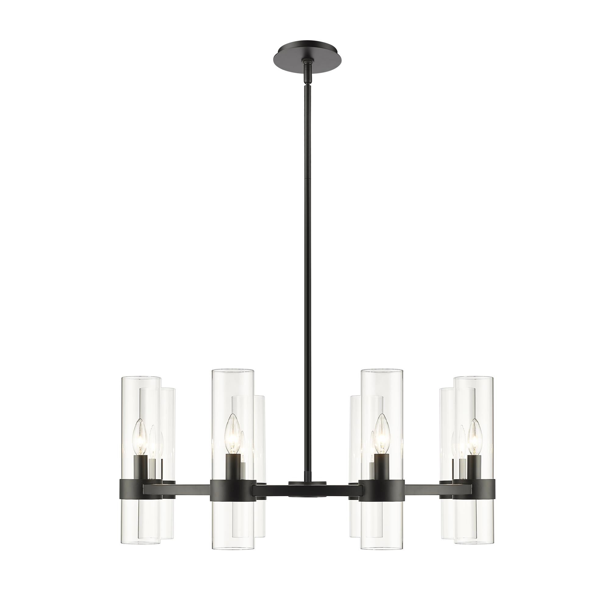 Shown in Matte Black finish and Glass shade