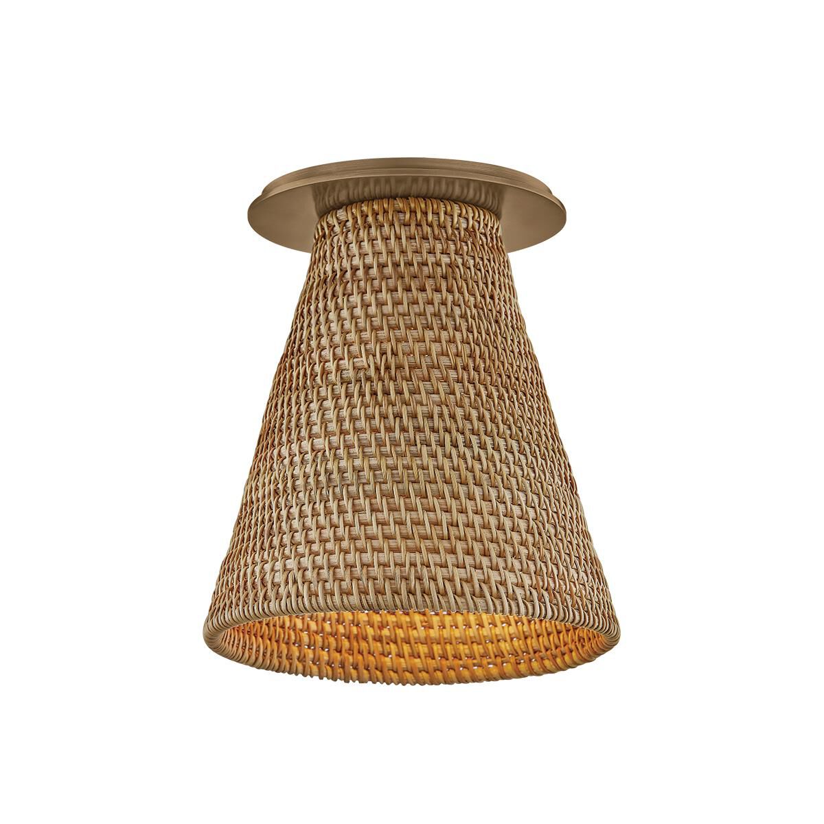 Shown in Patina Brass finish and Vintage Natural Wicker shade