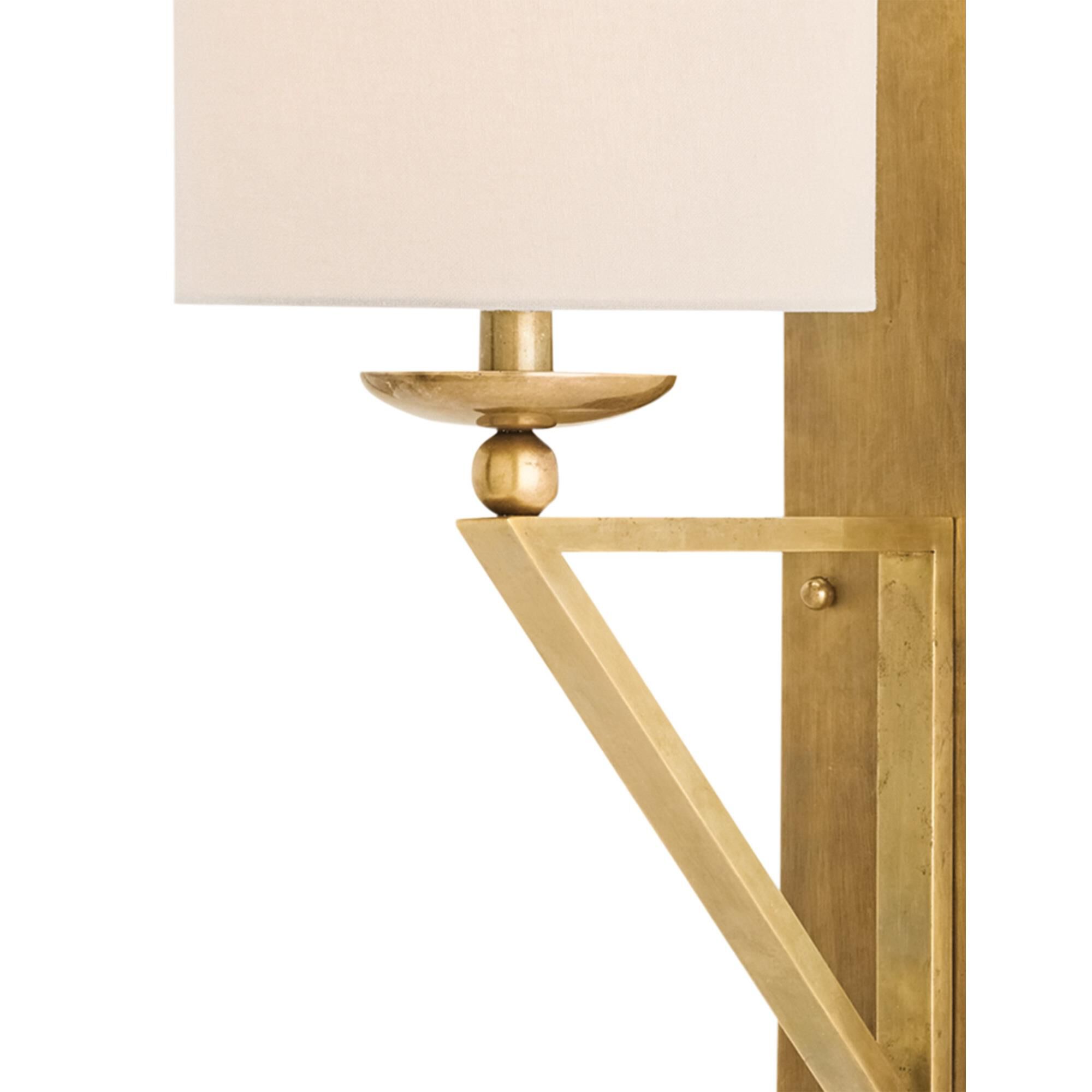 Shown in Vintage Brass finish and Included shade