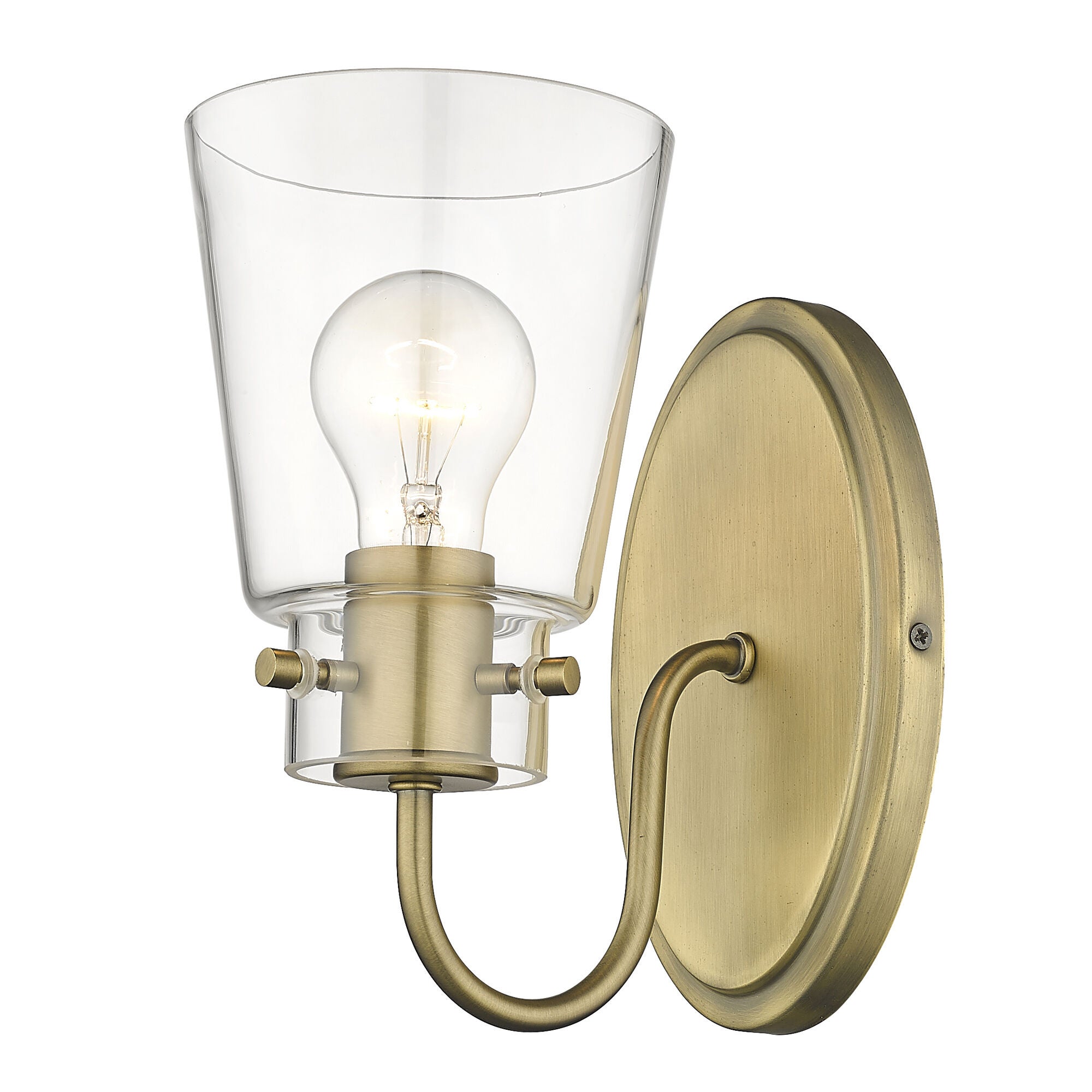 Shown in Antique Brass finish and Clear Glass shade