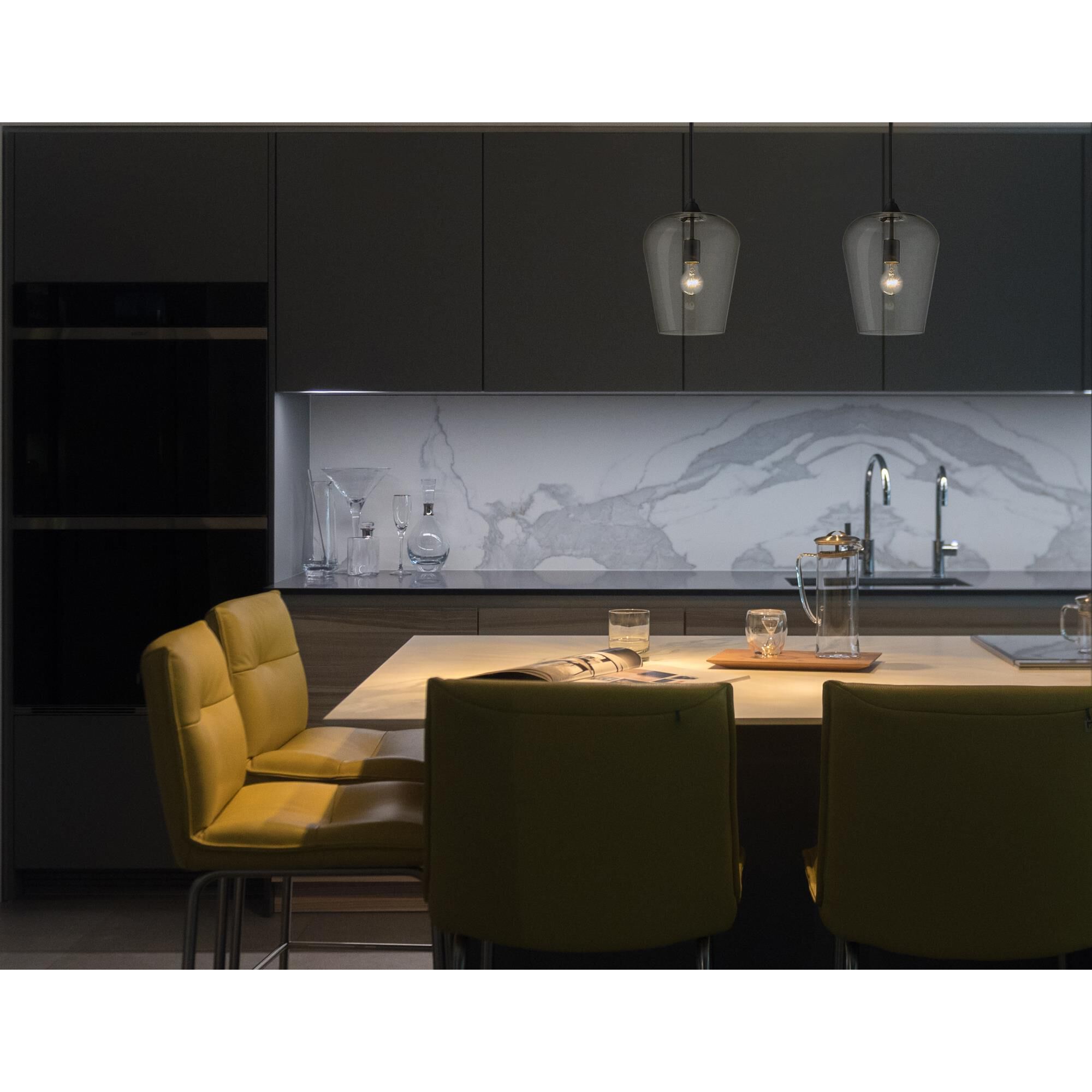 Shown in Matte Black finish and Glass shade