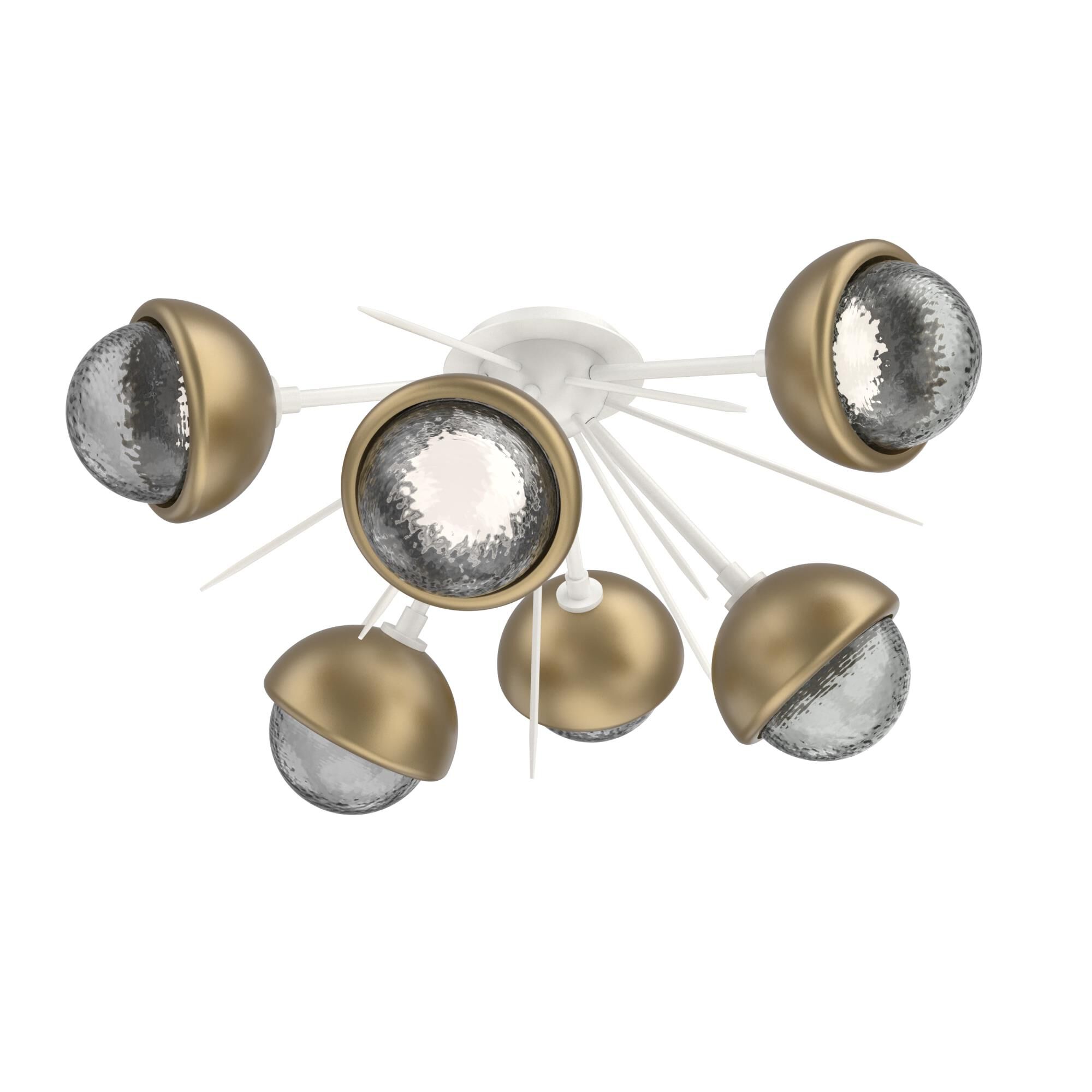 Shown in Salt White finish and Smoke glass and Gilded Brass accent
