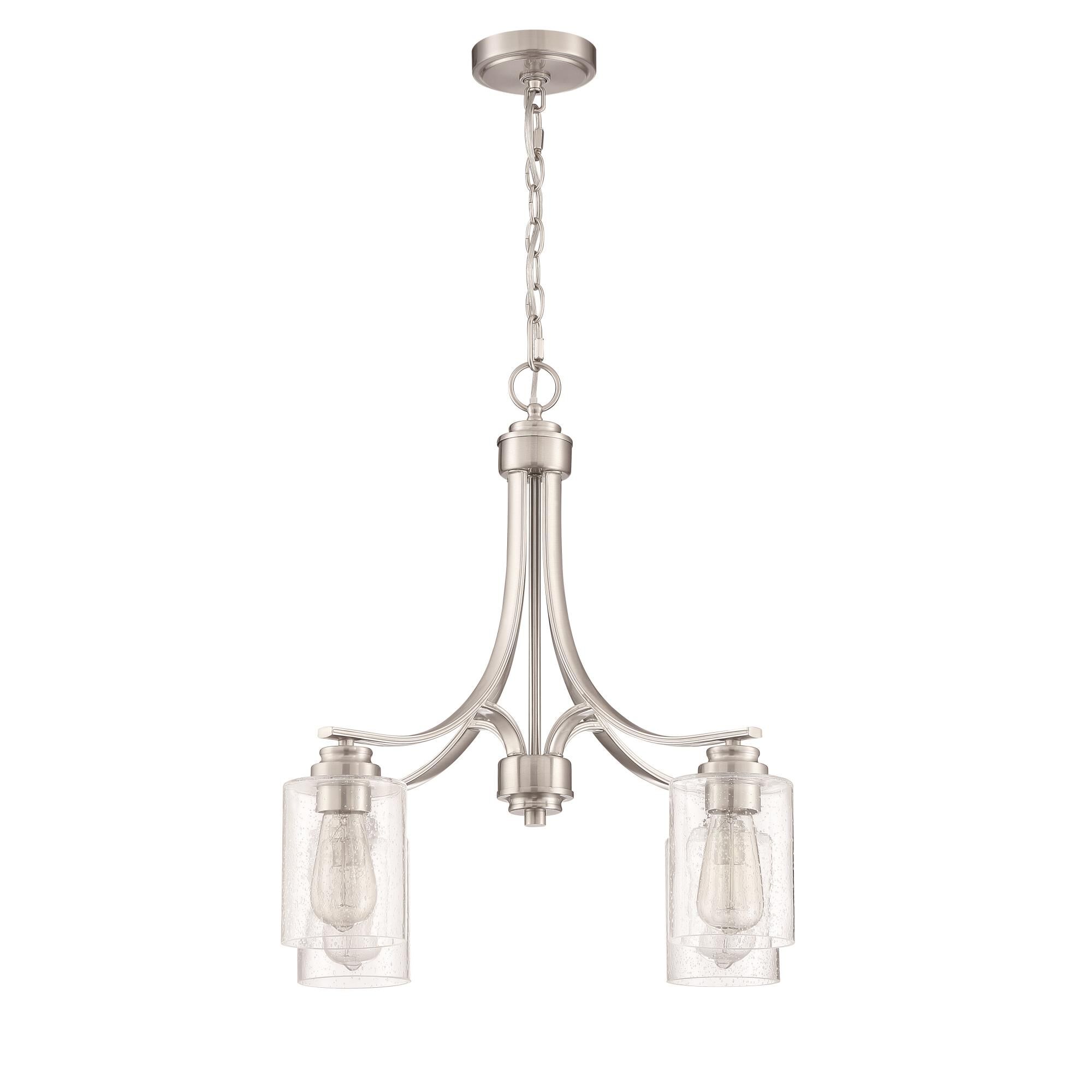 Shown in Brushed Polished Nickel finish and Clear Seeded glass and Glass shade