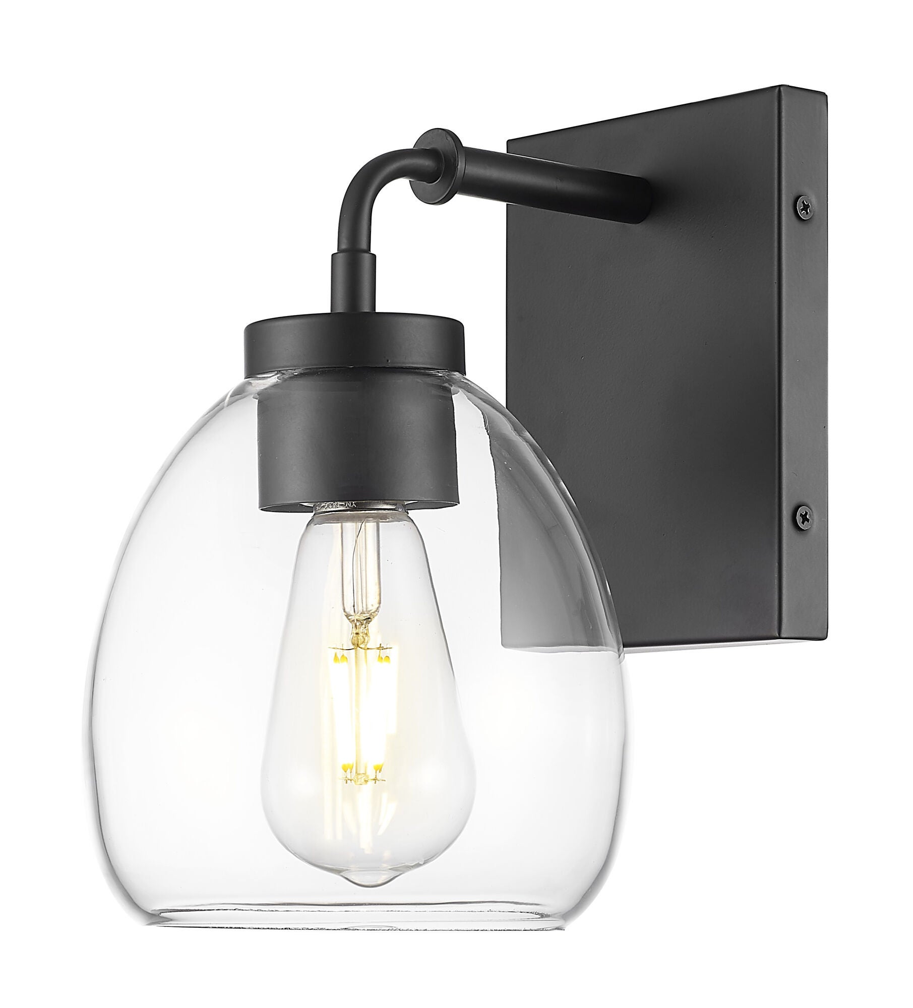 Shown in Matte Black finish and Clear Glass Globe shade