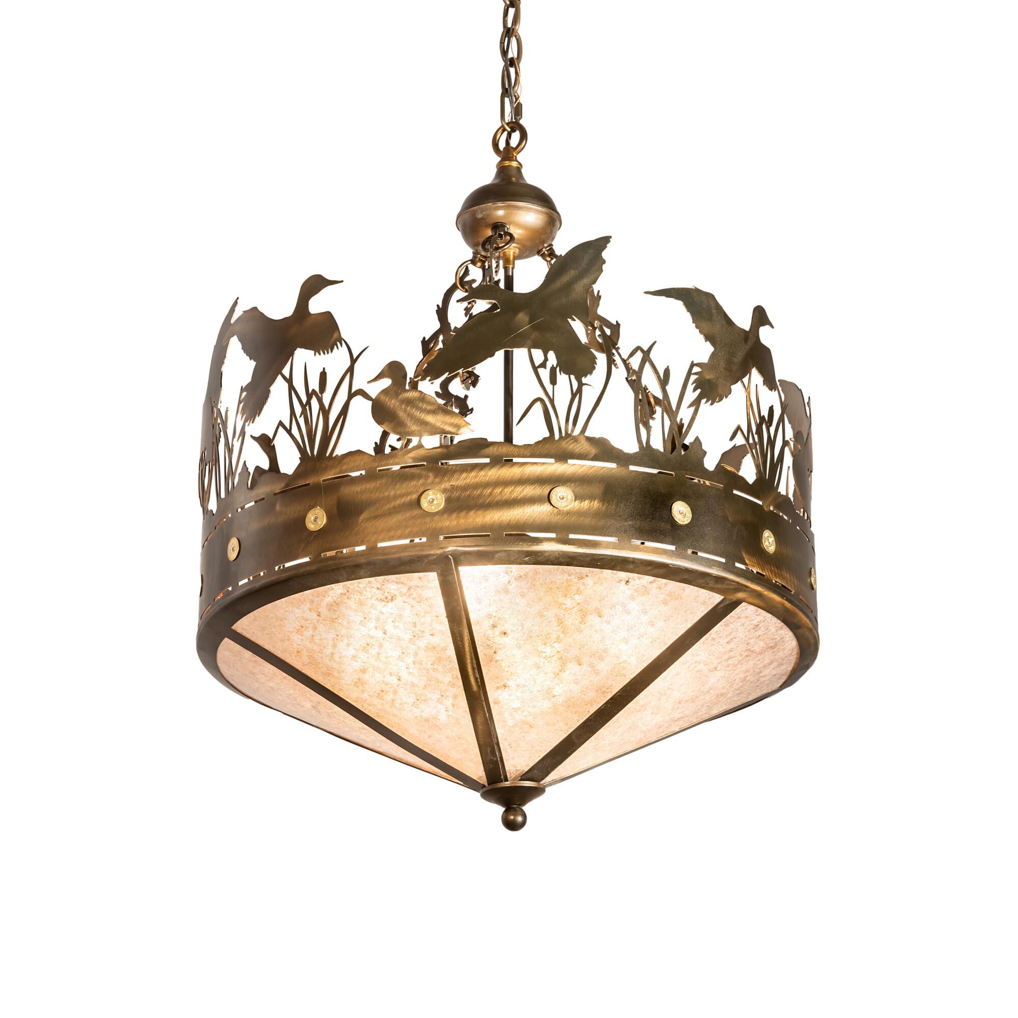 Shown in Antique Copper Finish finish and Silver Mica glass