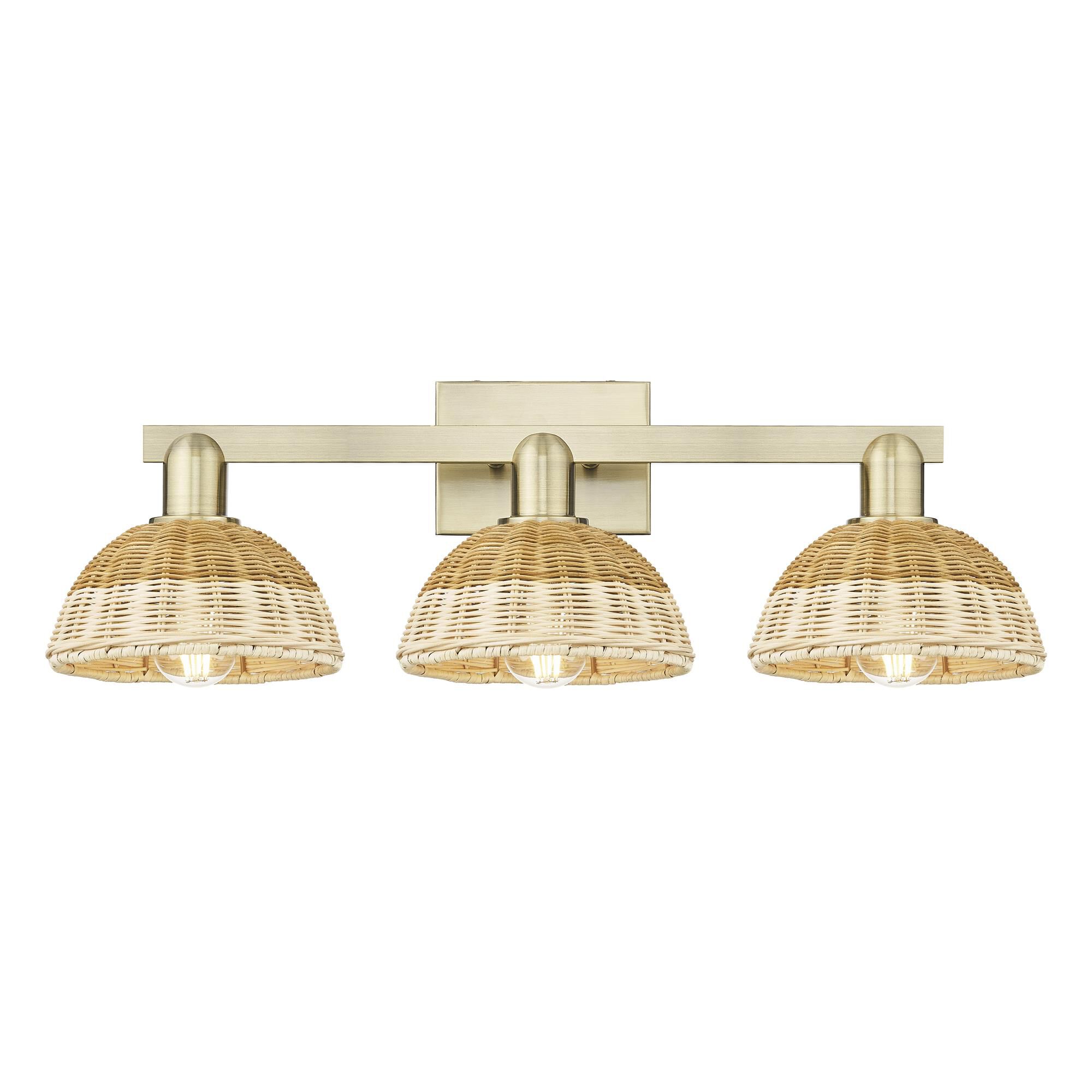 Shown in Antique Brass finish and Natural Fiber shade