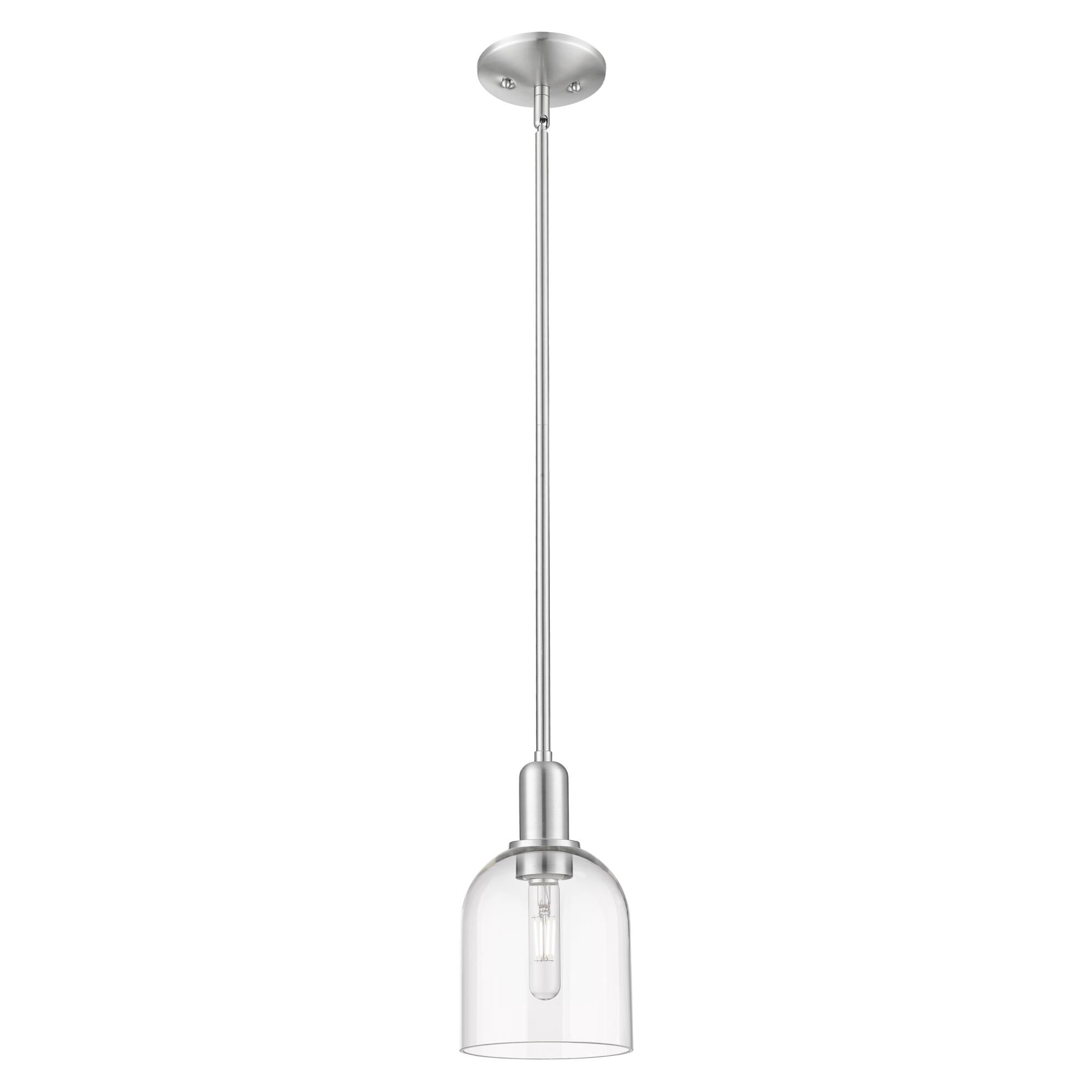 Shown in Brushed Satin Nickel finish and Clear glass