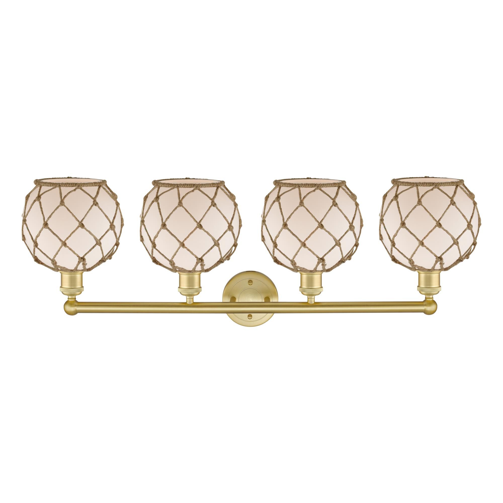 Shown in Satin Gold finish and White with Brown Rope glass