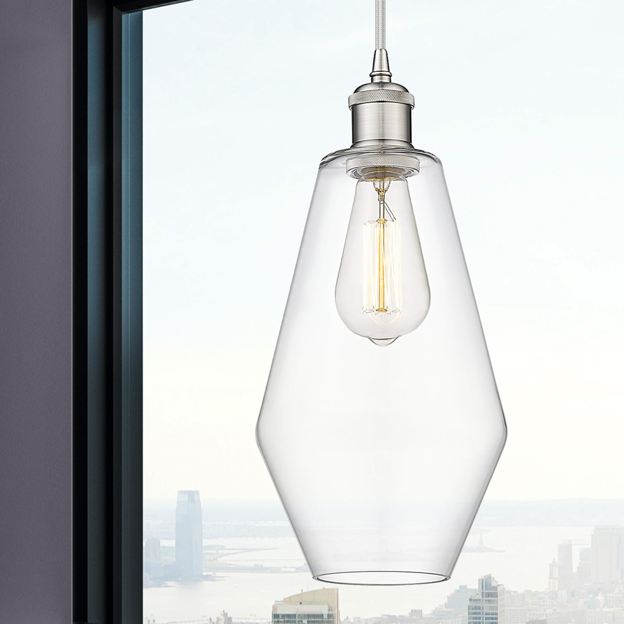 Shown in Brushed Satin Nickel finish and Clear glass