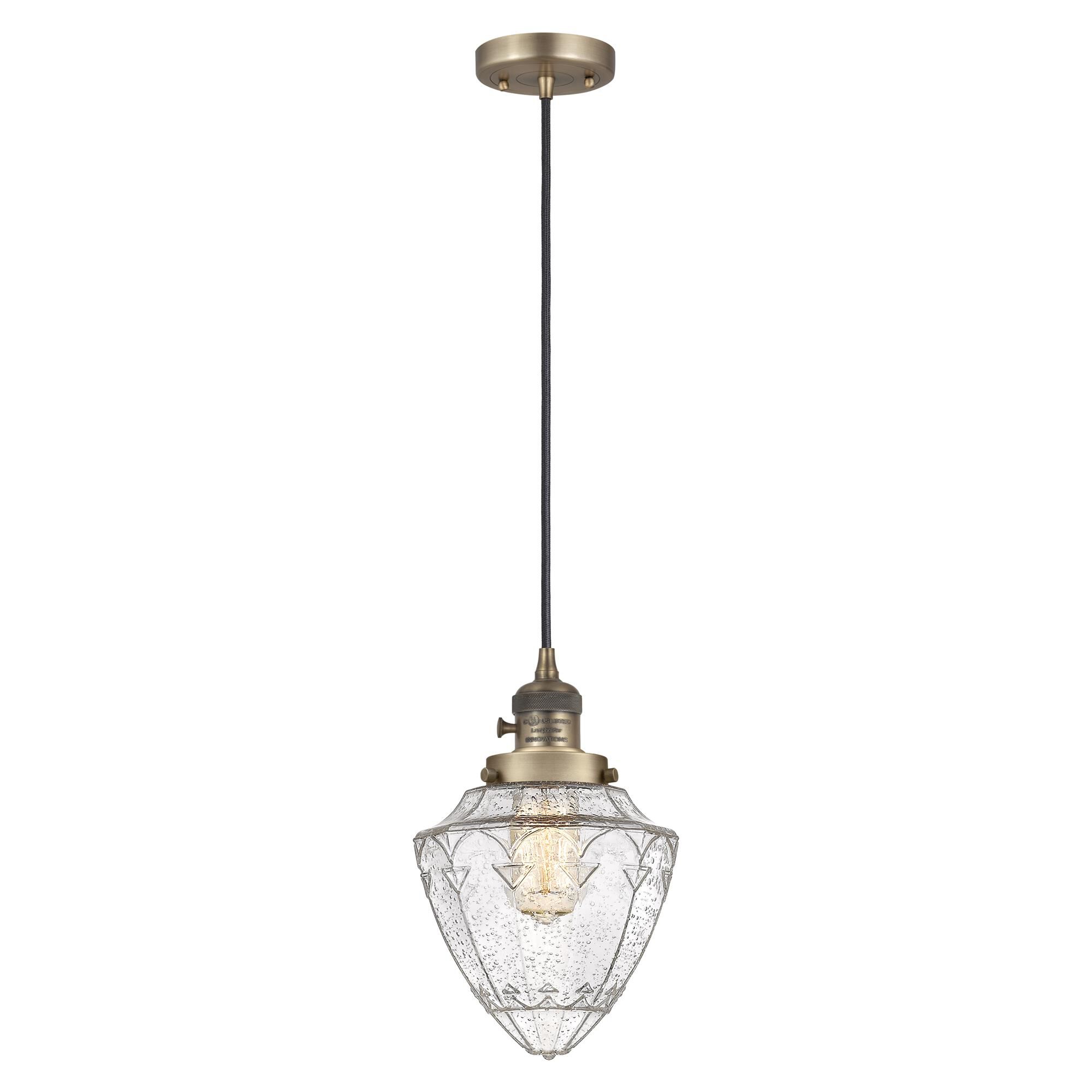 Shown in Brushed Brass finish and Seedy Small Bullet glass