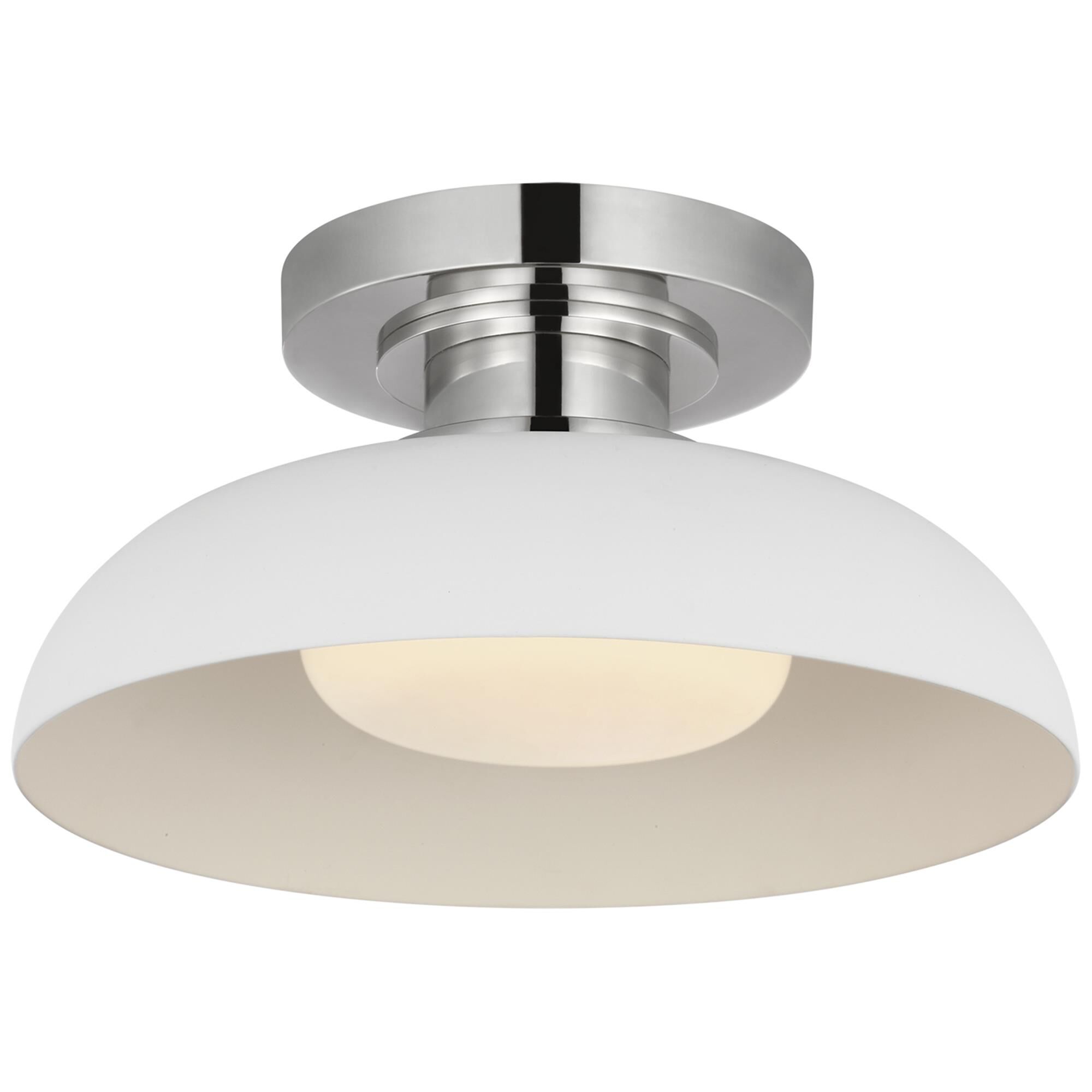 Shown in Polished Nickel and Matte White finish and White glass
