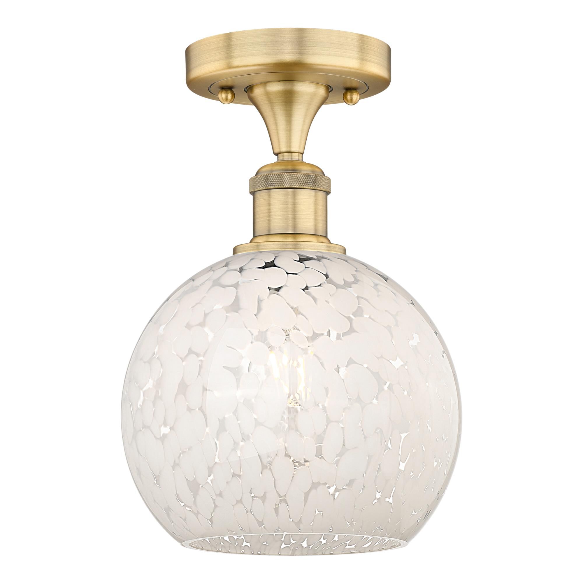 Shown in Brushed Brass finish and White Mouchette glass