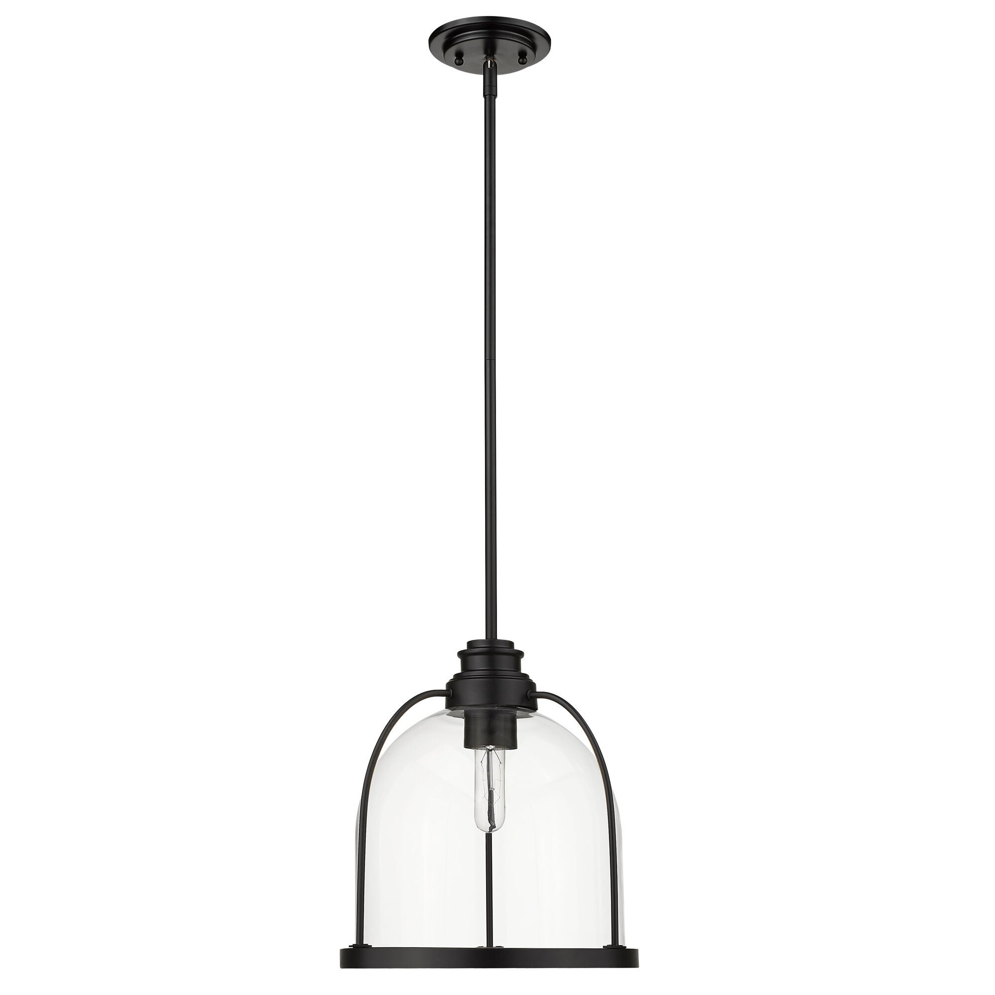 Shown in Matte Black finish and Clear glass and Clear, Dome Shaped Glass Globe shade
