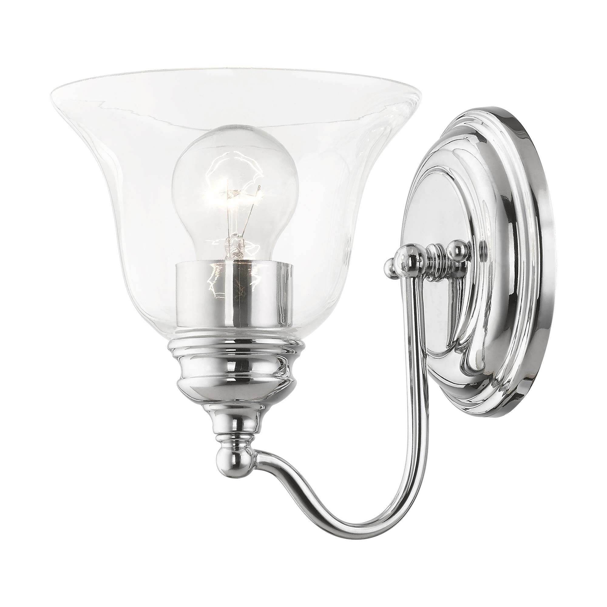 Shown in Polished Chrome finish and Hand Blown Clear glass