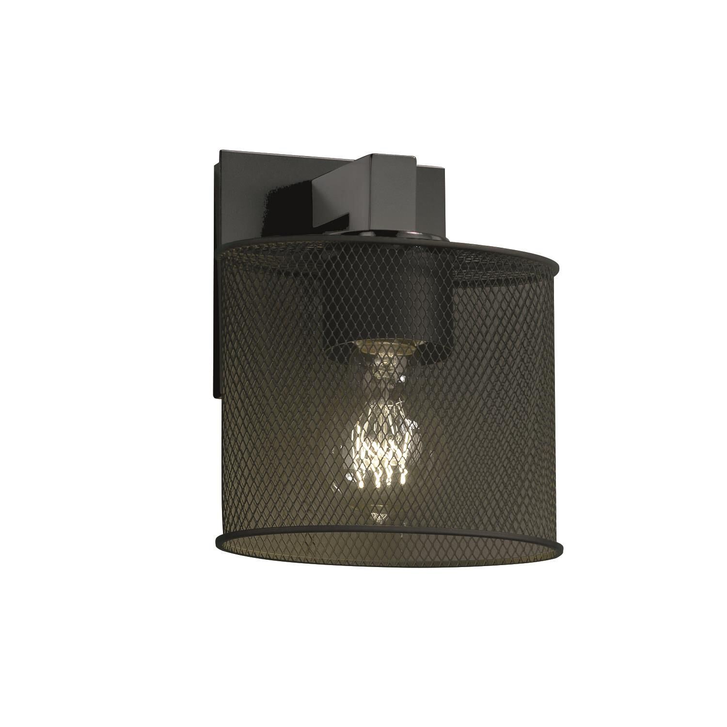 Shown in Matte Black finish and Wire Mesh shade and Oval accent