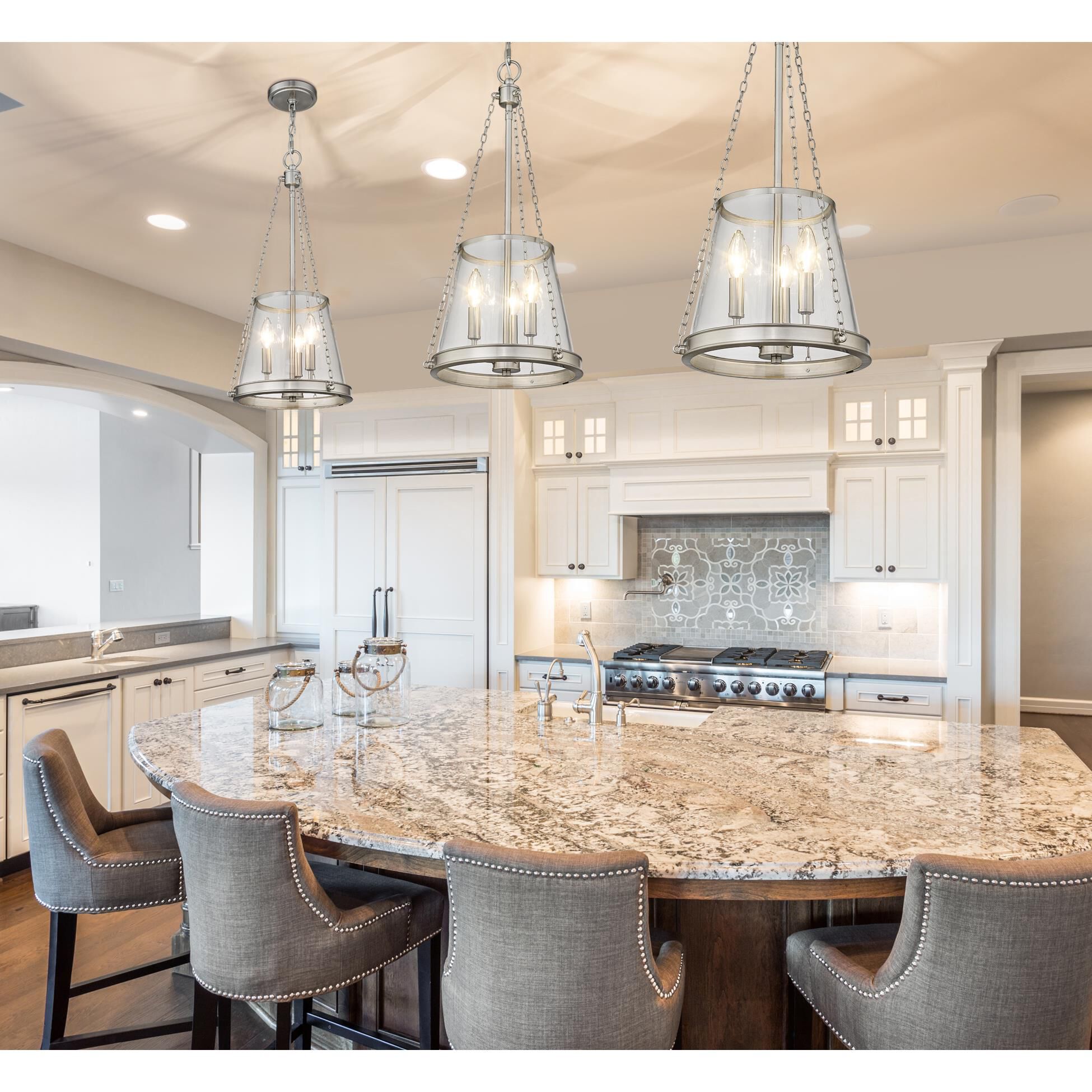 Shown in Brushed Nickel finish and Clear glass and Clear shade