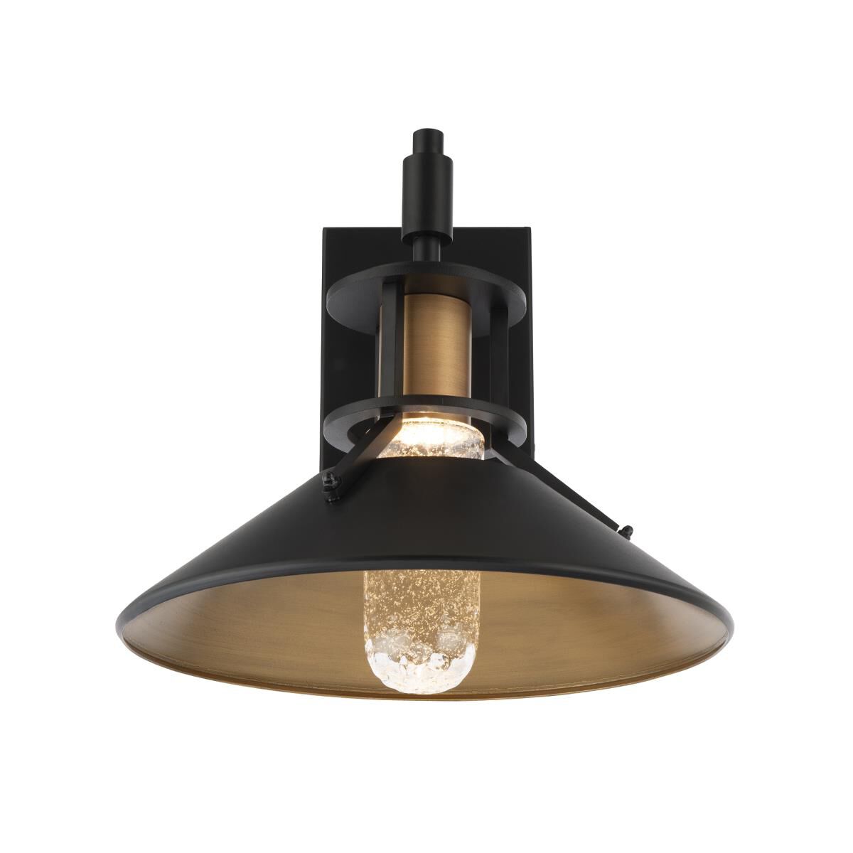 Shown in Black and Aged Brass finish and Hammered Seedy Diffuser glass